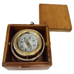 End XIX Century Dry Nautical Magnetic Compass Used Marine Navigation Device