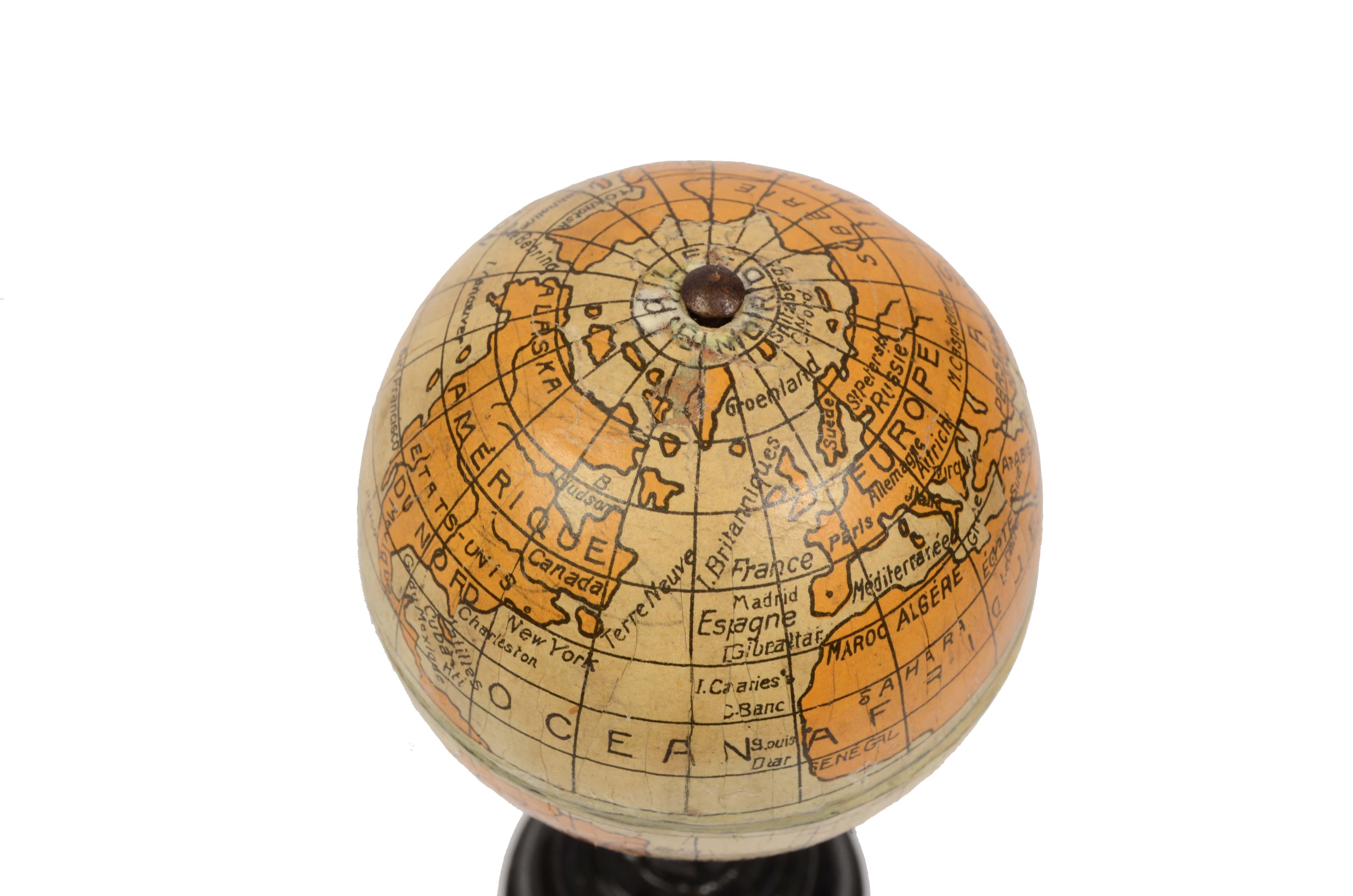 End XIX century Small Terrestrial Globe Signed C.M.C Paris Papier Maché Sphere For Sale 1