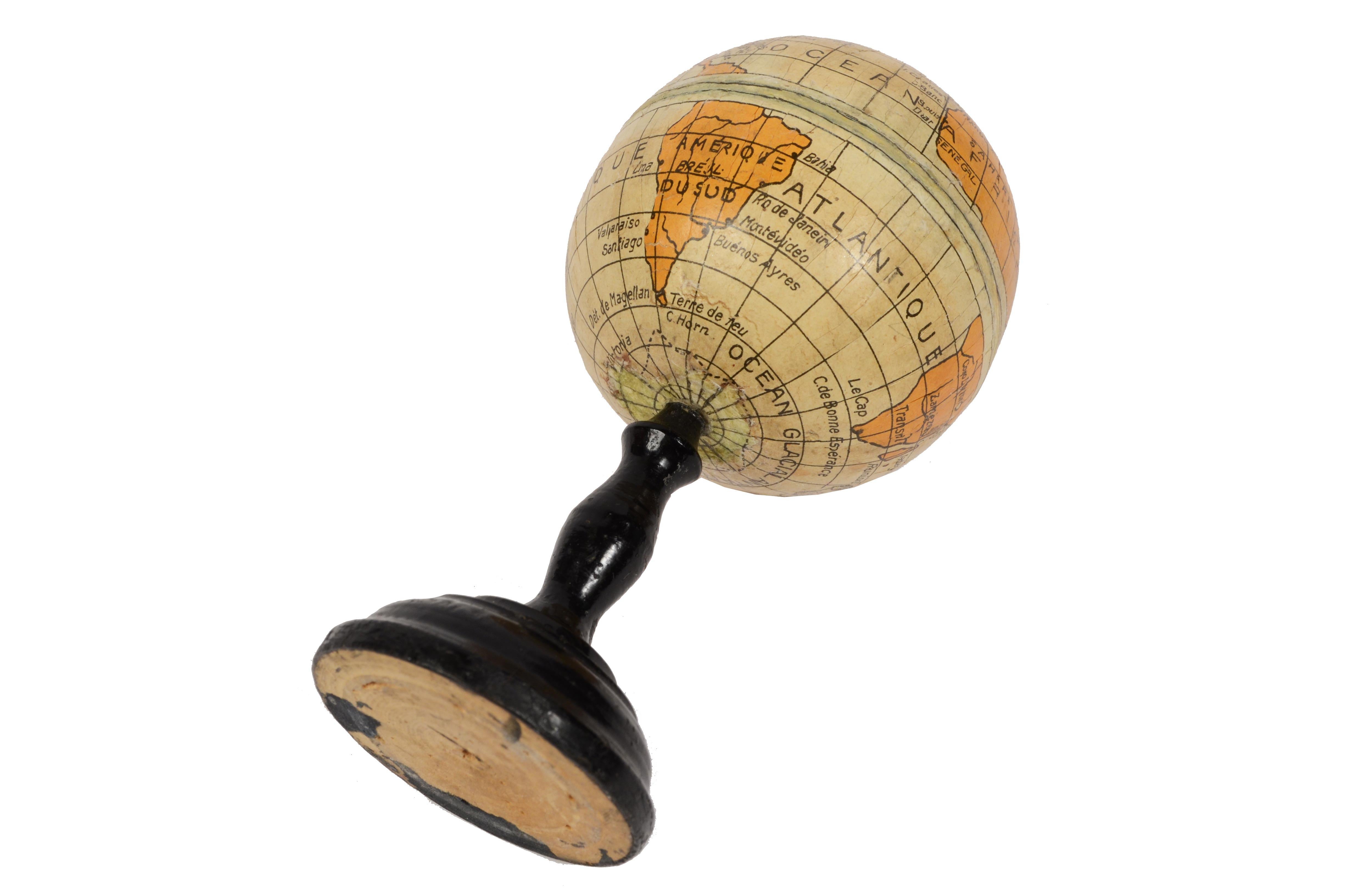 End XIX century Small Terrestrial Globe Signed C.M.C Paris Papier Maché Sphere For Sale 2
