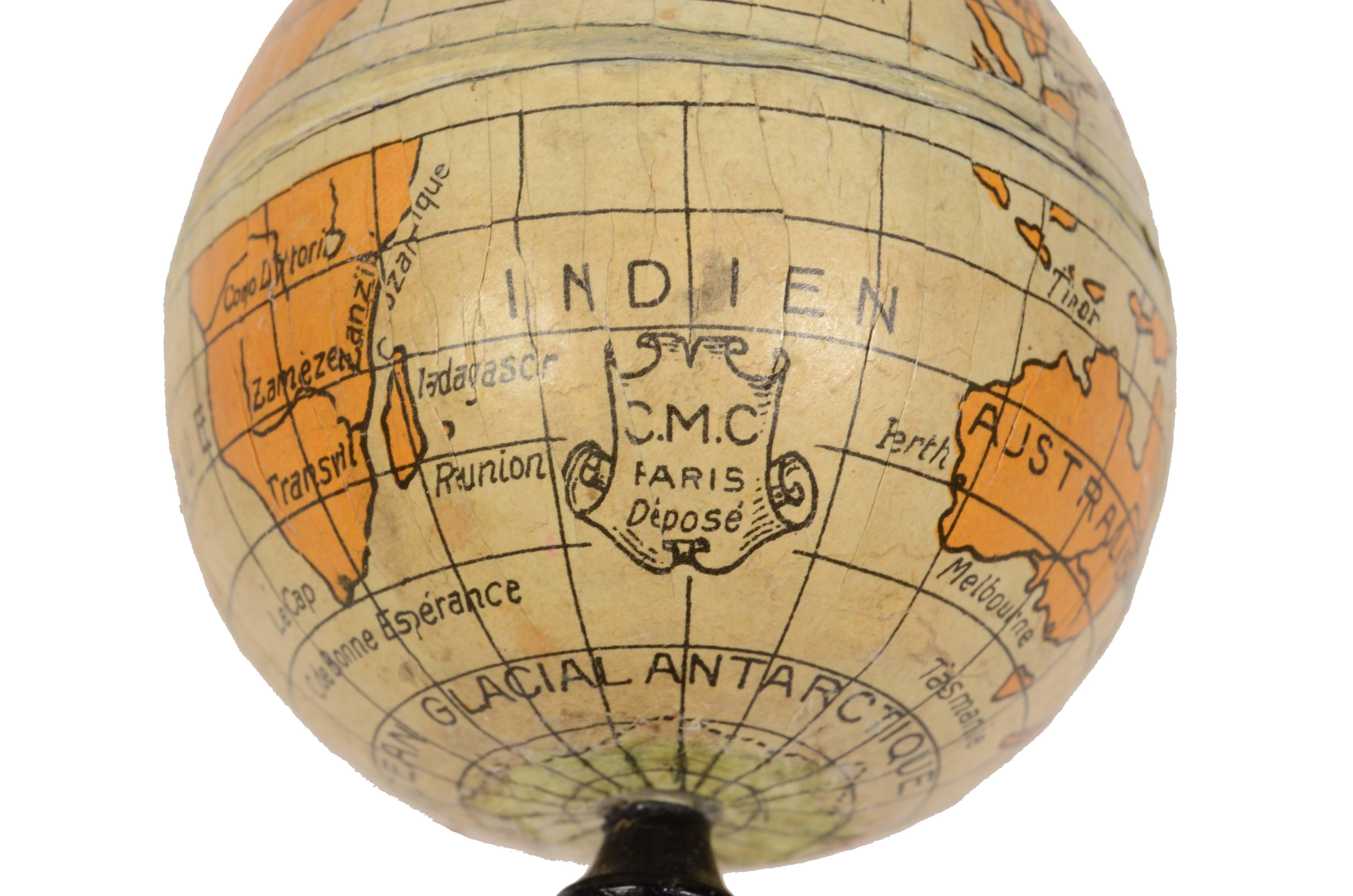 End XIX century Small Terrestrial Globe Signed C.M.C Paris Papier Maché Sphere For Sale 3