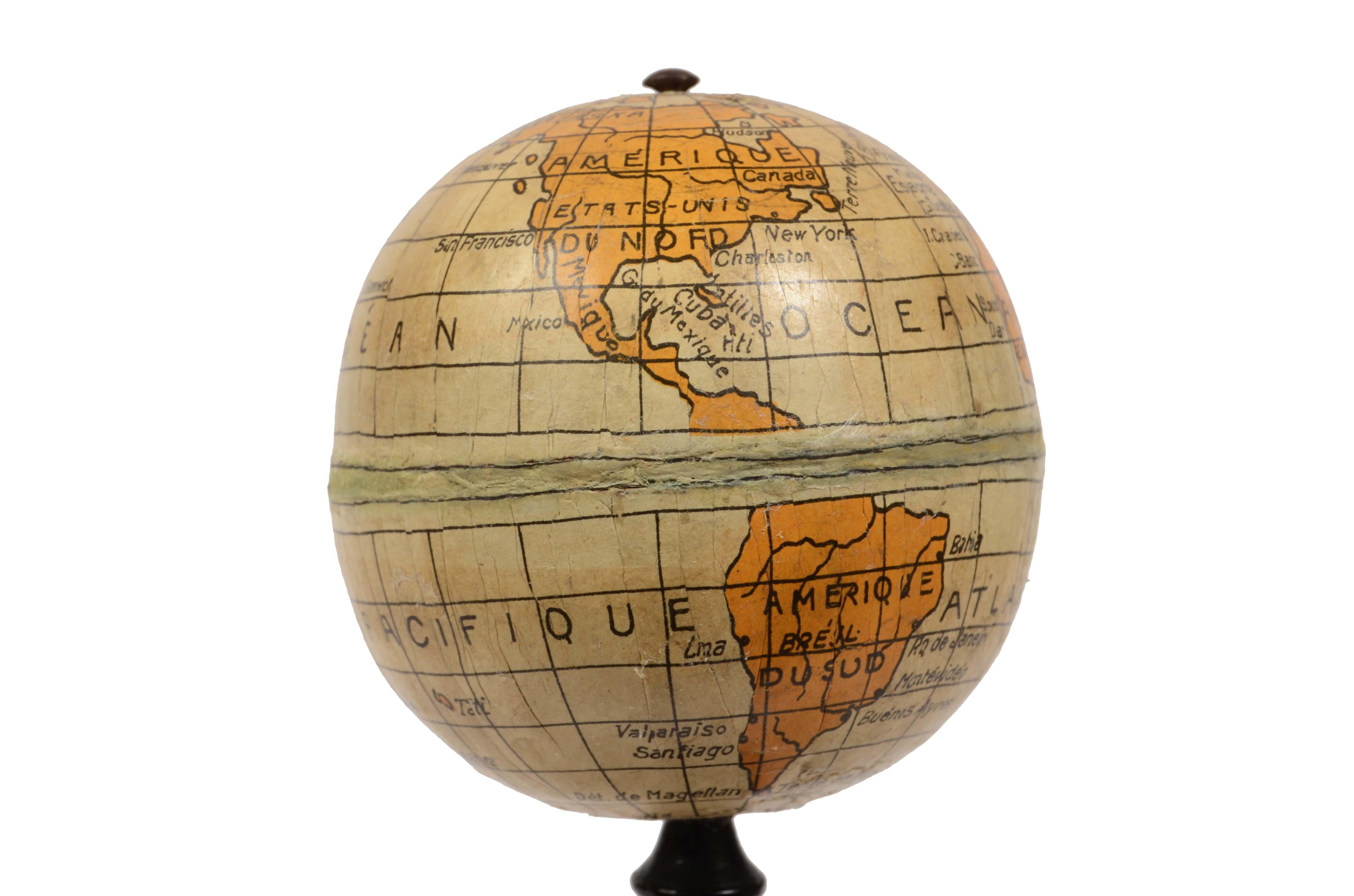 French End XIX century Small Terrestrial Globe Signed C.M.C Paris Papier Maché Sphere For Sale