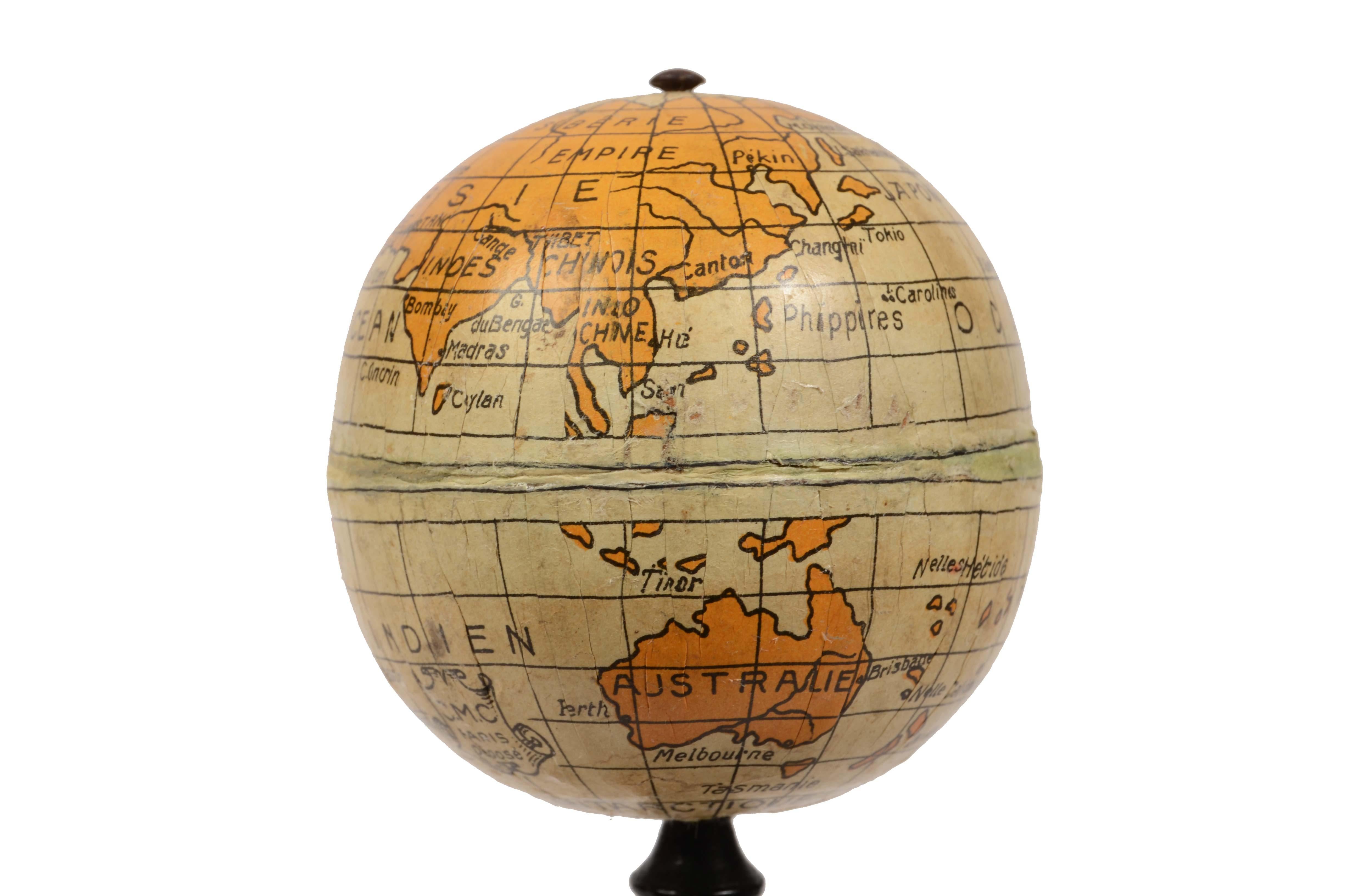 Late 19th Century End XIX century Small Terrestrial Globe Signed C.M.C Paris Papier Maché Sphere For Sale