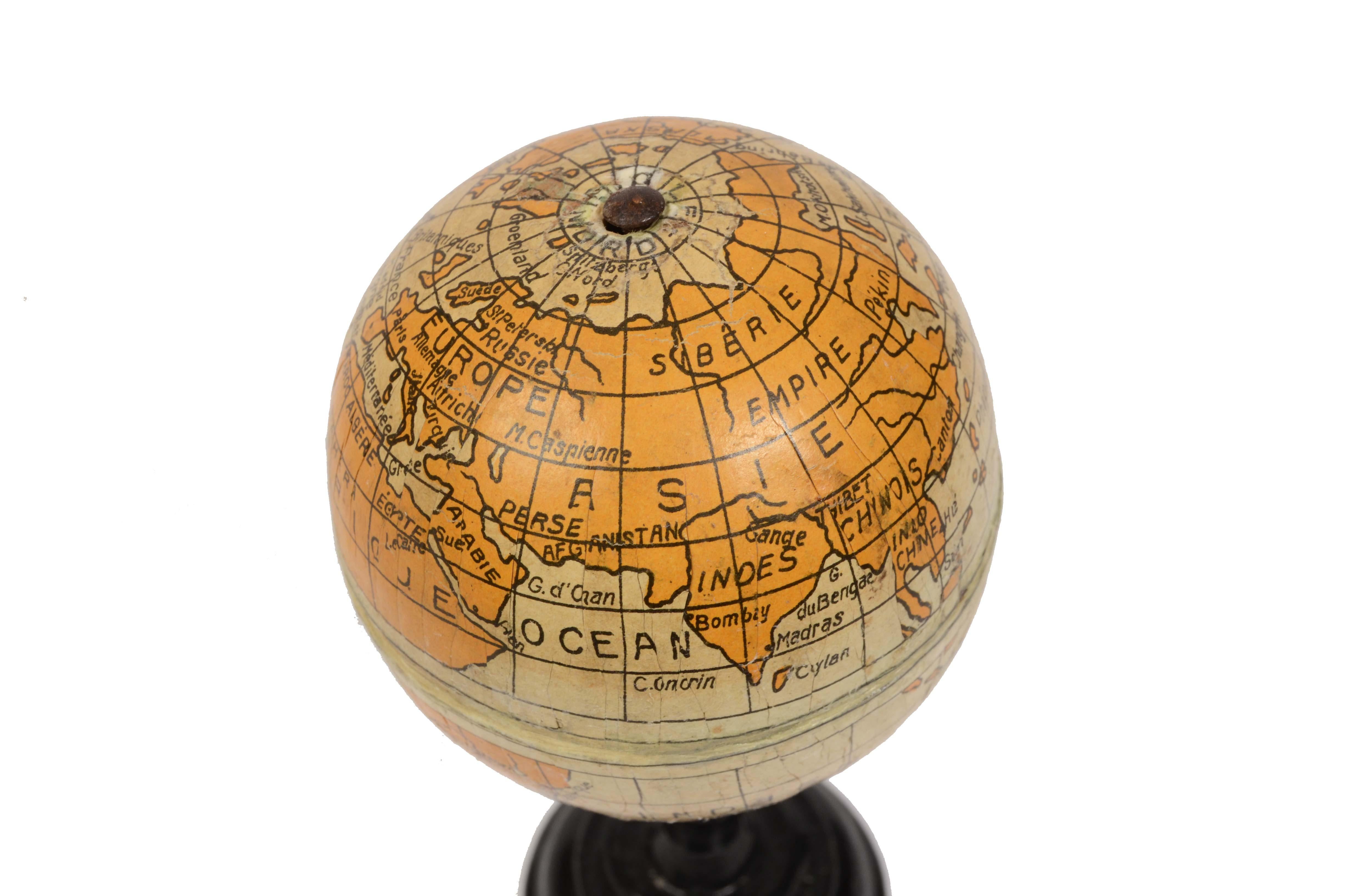 Paper End XIX century Small Terrestrial Globe Signed C.M.C Paris Papier Maché Sphere For Sale