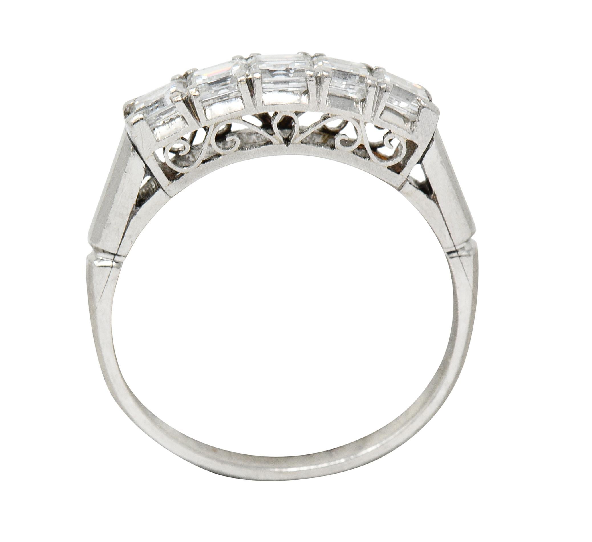 Endearing 0.78 Carat Diamond Platinum Five Stone Band Ring For Sale 2