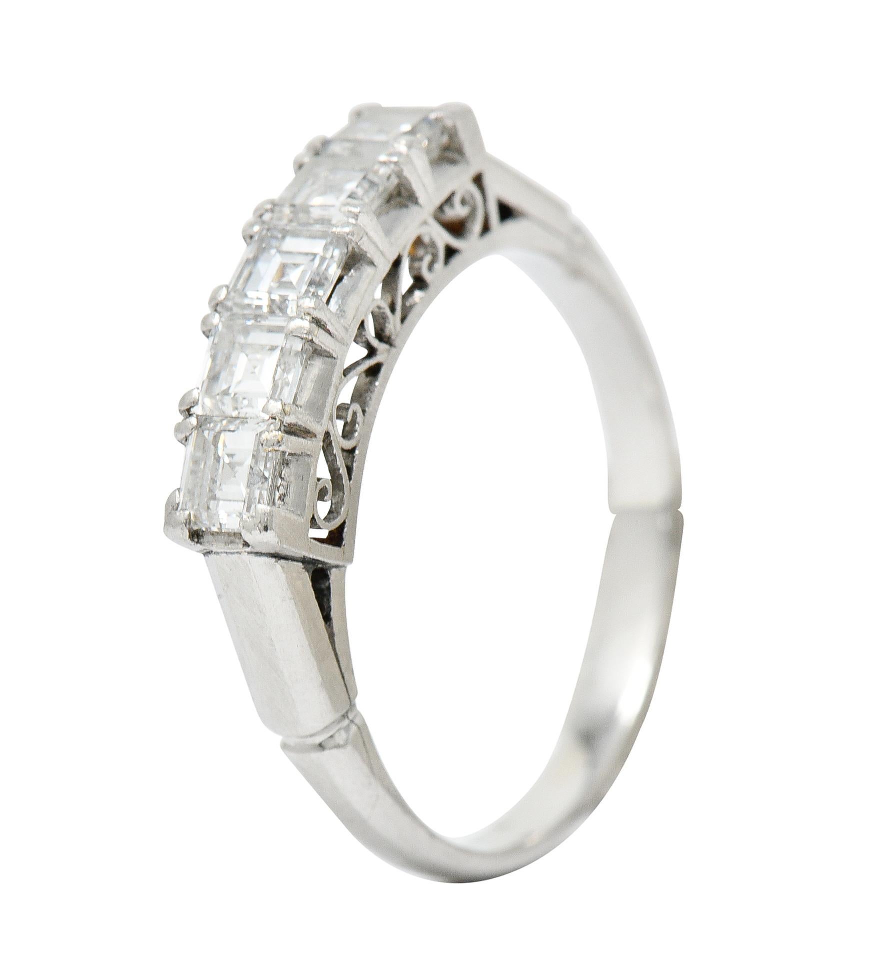 Endearing 0.78 Carat Diamond Platinum Five Stone Band Ring For Sale 3