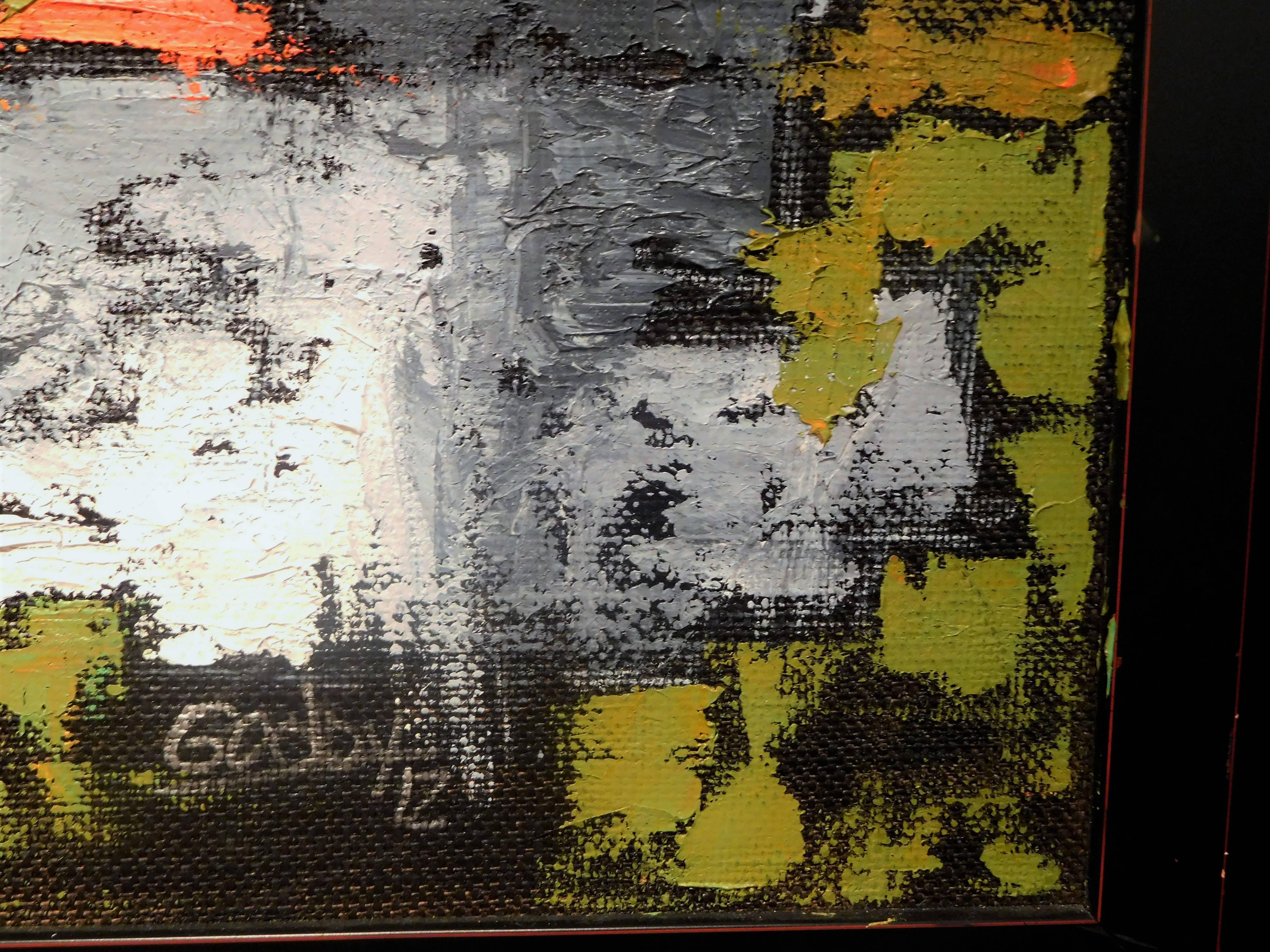 Contemporary Endings, Expressionist Oil Paint on Found Frame and Burlap Mat by Godoy, 2012