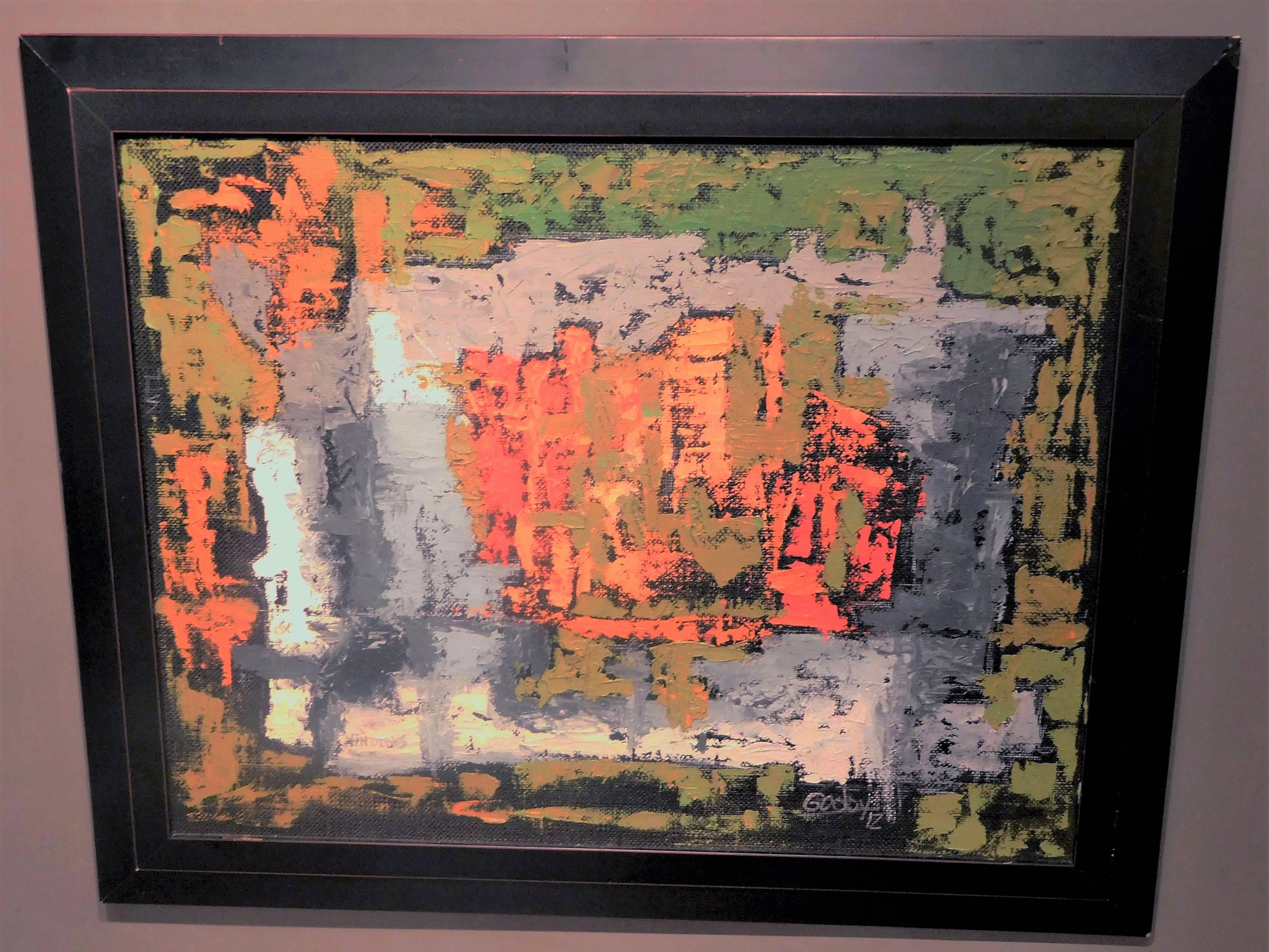 Endings, Expressionist Oil Paint on Found Frame and Burlap Mat by Godoy, 2012 3