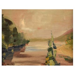 Endis Bergström Swedish Painter, Oil on Board, Modernist Landscape