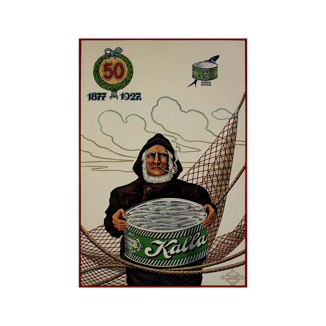 Circa 1930 original poster by Endler Weipert - Kalla brand of canned sardines For Sale 1
