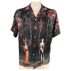 ENDLESS JOY Size XL Multi-Color Print Silk Camp Short Sleeve Shirt