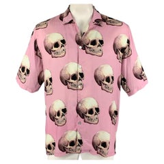 ENDLESS JOY Size XL Pink Brown Skulls Tencel Rayon Camp Short Sleeve Shirt