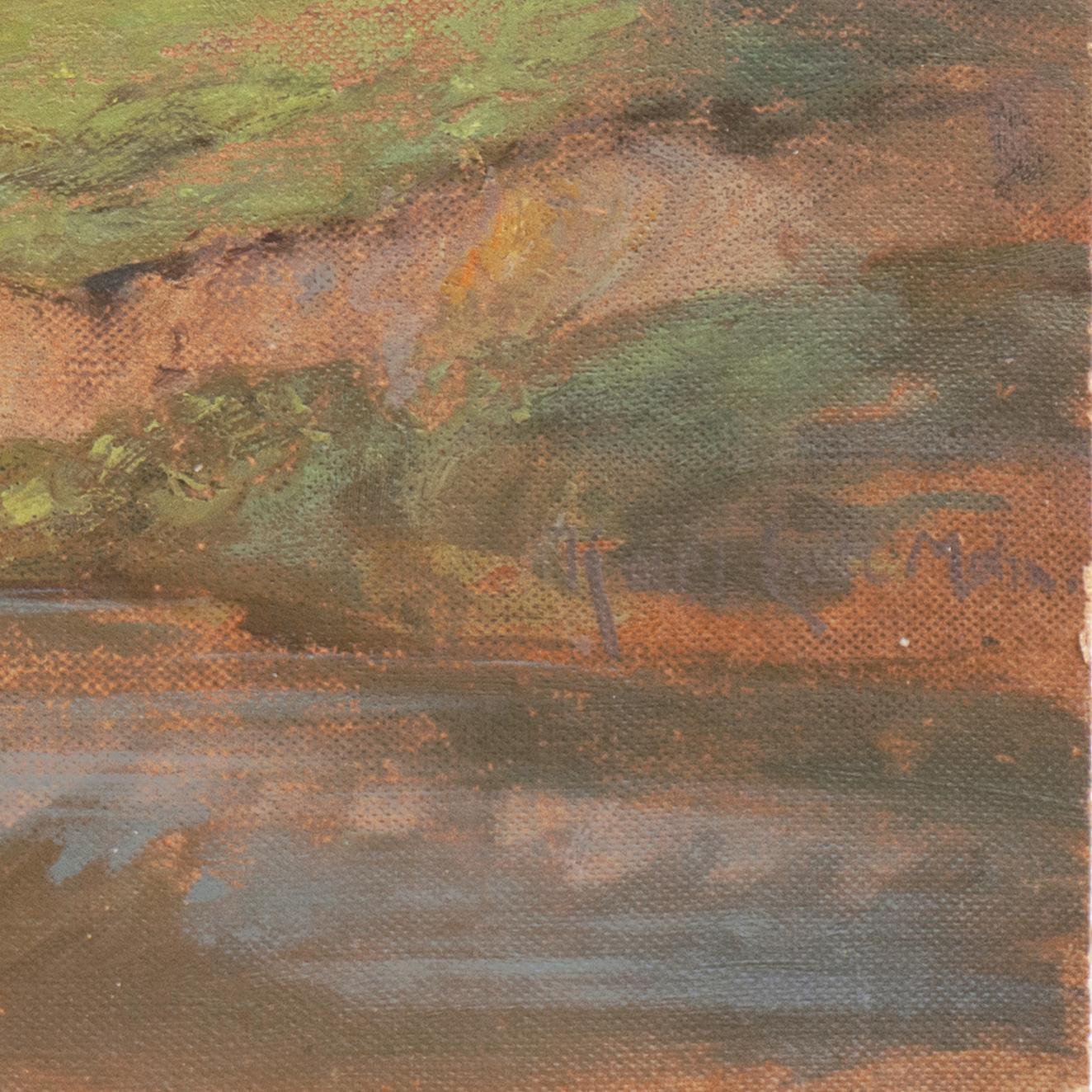 „Ungarische Landschaft mit Bauernhaus“, Münchener Schule, Nationalakademie, Budapest – Painting von Endre Komaromi-Kacz