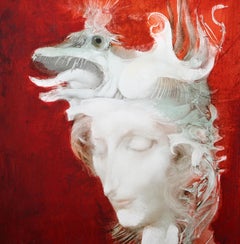 Femme amphibie, peinture à l'huile surréaliste d'Endre Szasz