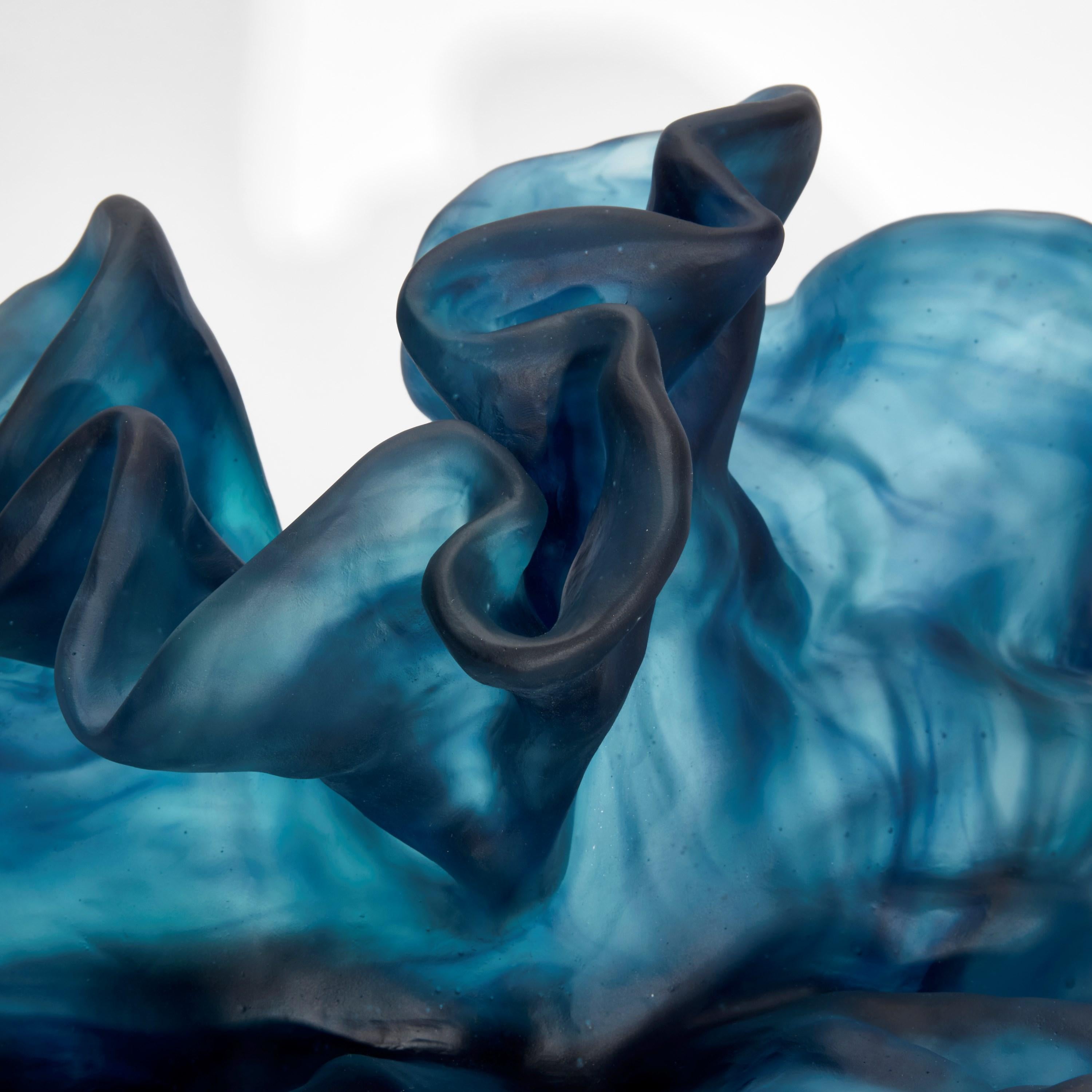 British Enduring Essence, a Unique Rich Deep Blue Cast Glass Sculpture by Monette Larsen