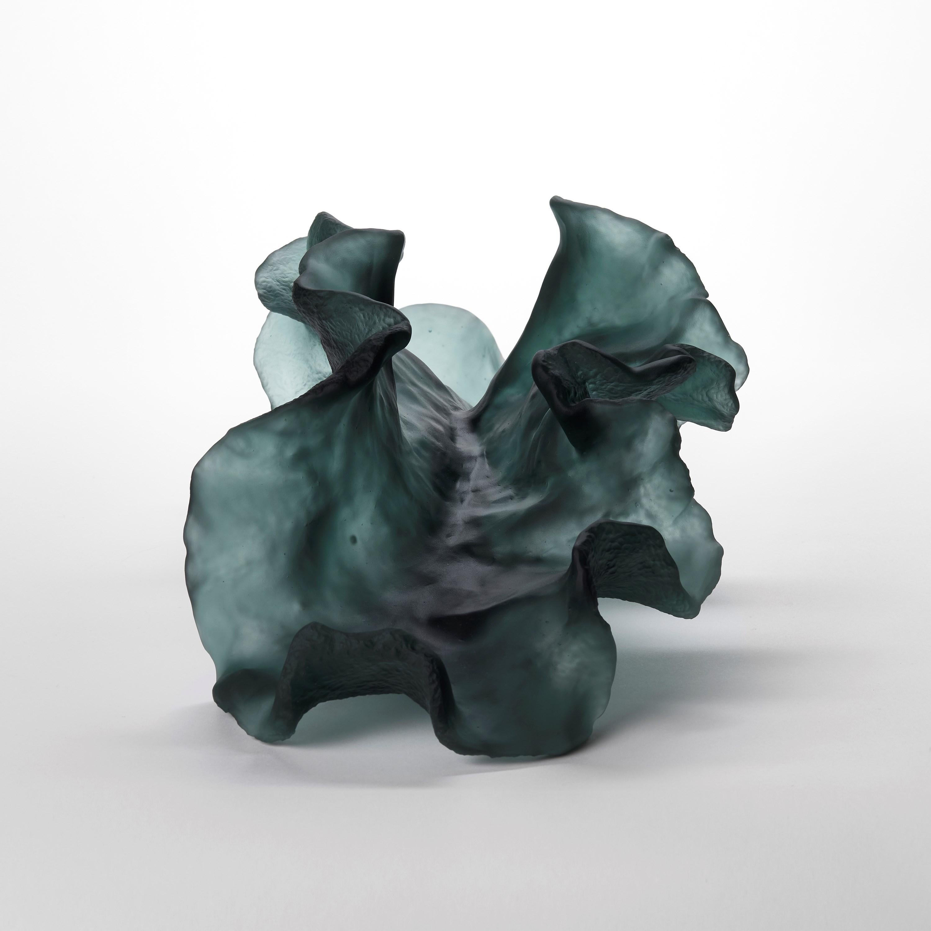 Organic Modern Enduring Presence, soft moss green cast glass sculpture by Monette Larsen For Sale