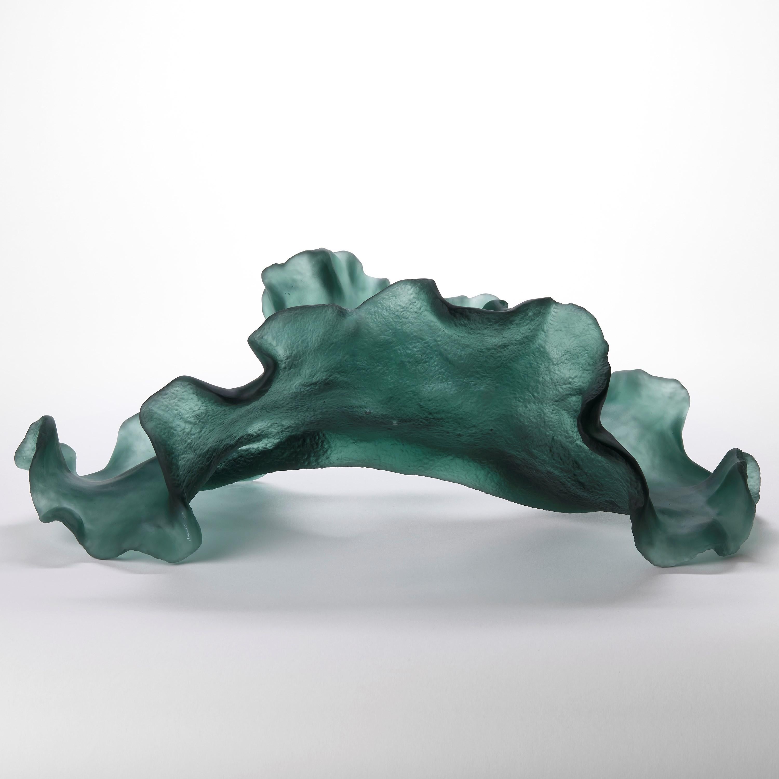 British Enduring Presence, soft moss green cast glass sculpture by Monette Larsen For Sale