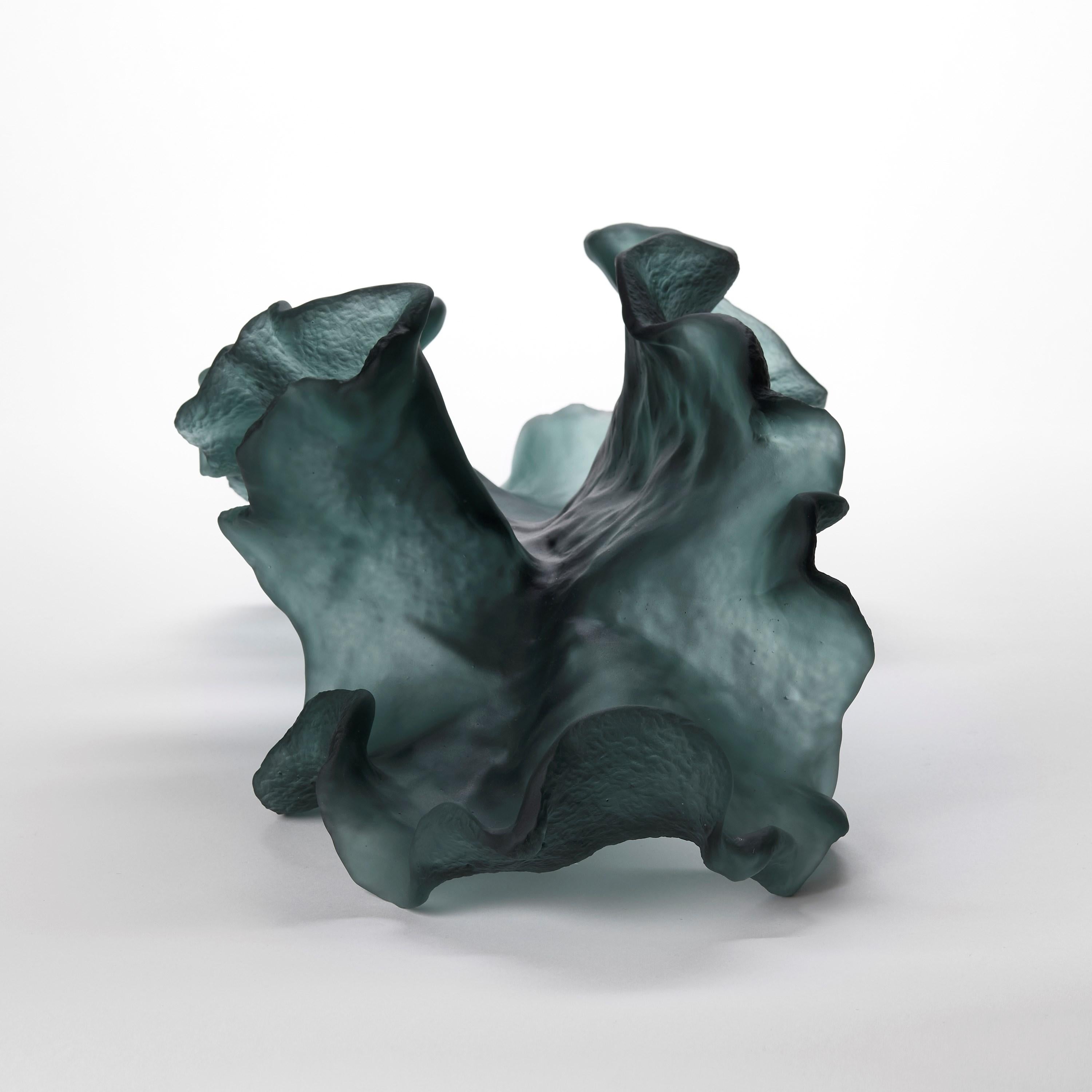 Cast Enduring Presence, soft moss green cast glass sculpture by Monette Larsen For Sale