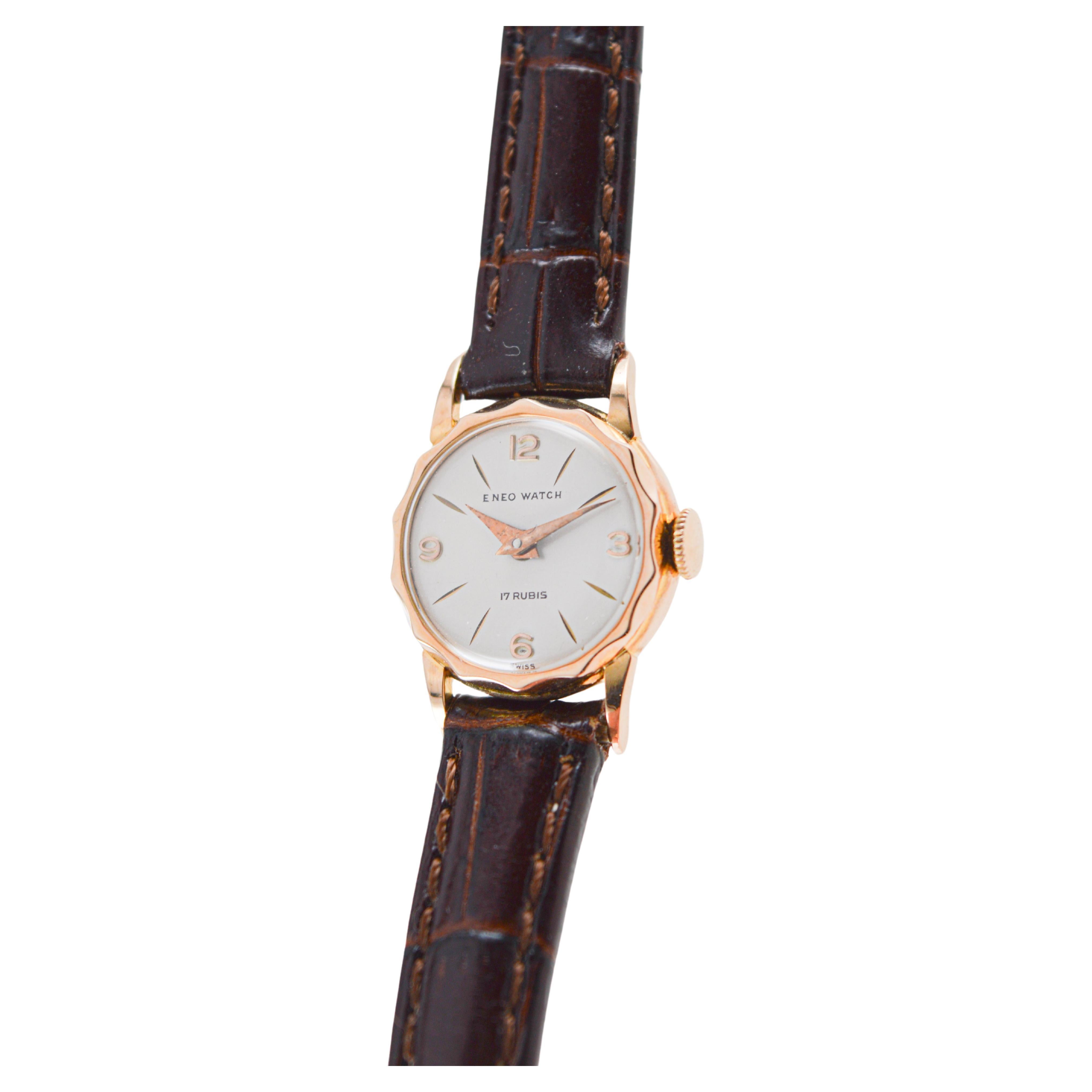 Eneo 18Kt Rose Ladies Art Deco Watch circa, 1950's For Sale 1