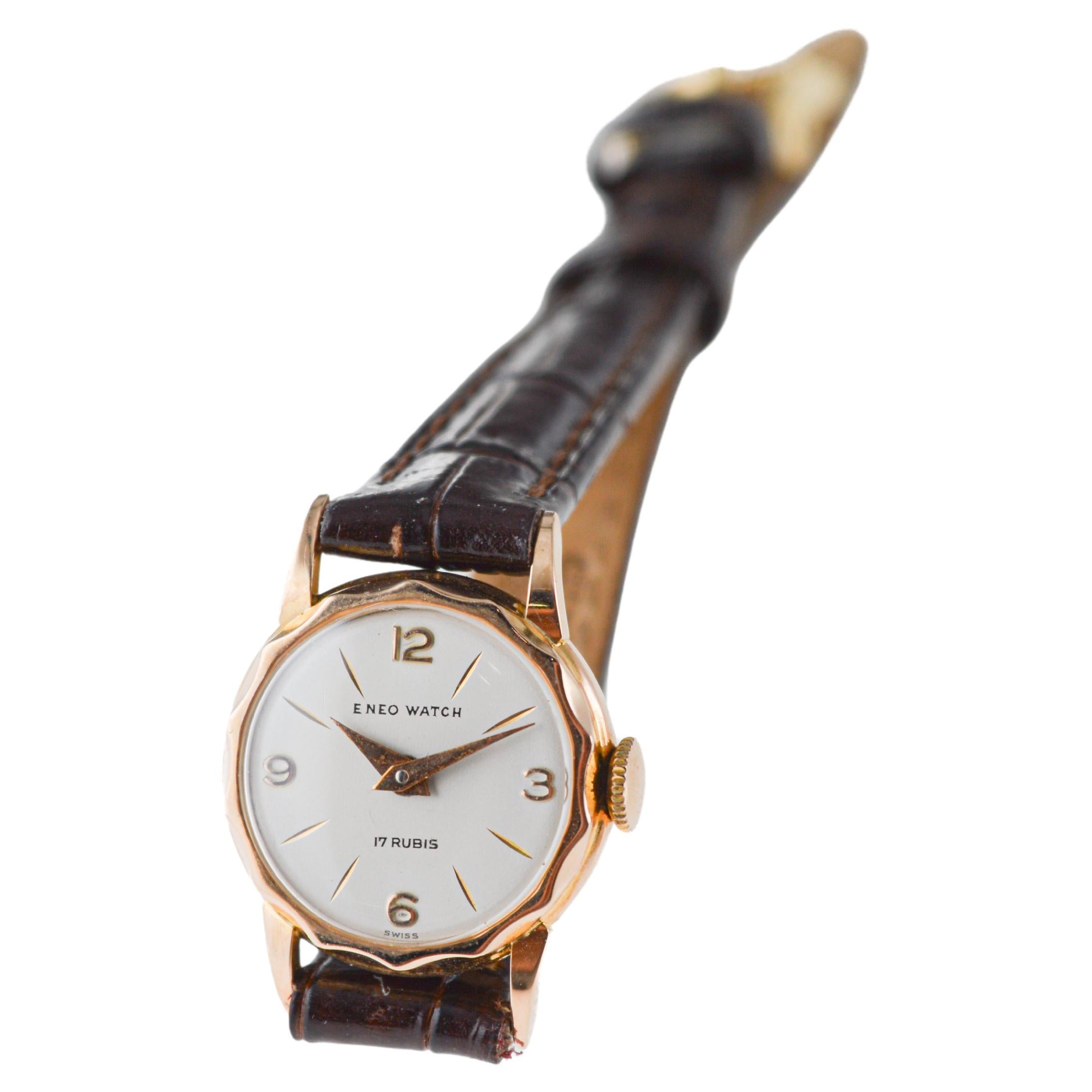 Eneo 18Kt Rose Ladies Art Deco Watch circa, 1950's For Sale 4