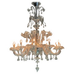 Venetian Chandelier in Colorless Murano Glass, 12 Arms of Light
