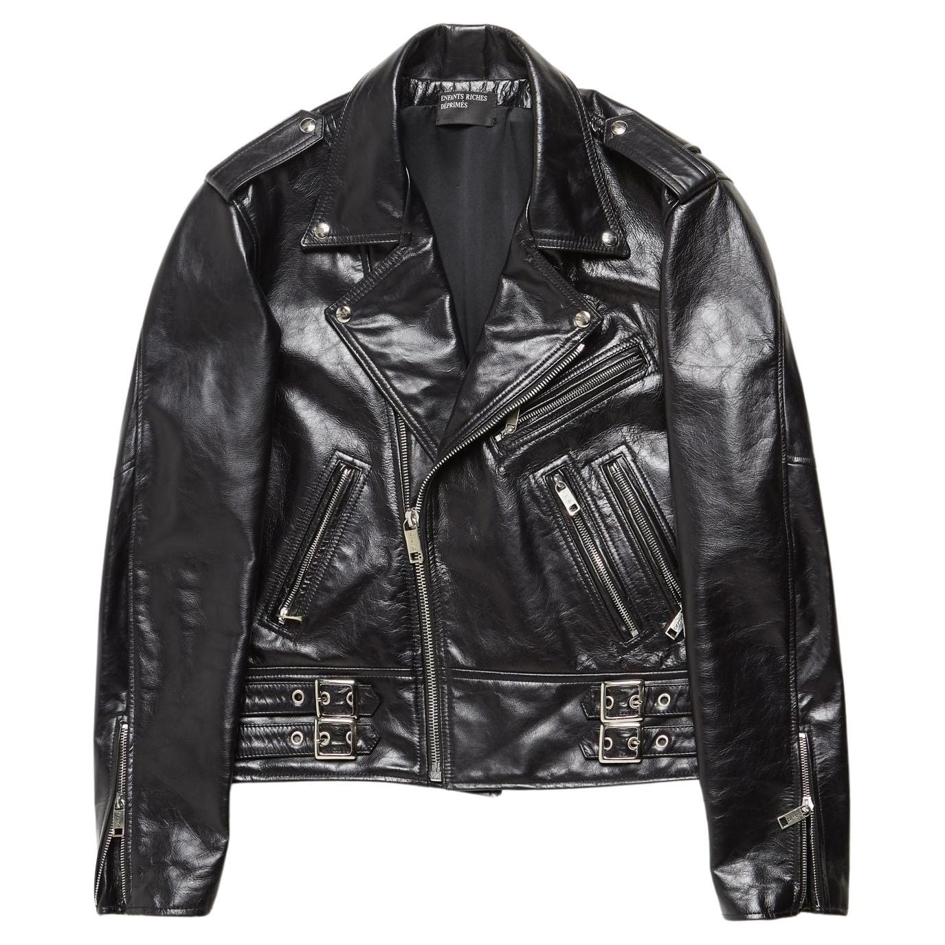 Enfants Riches Deprimes jacket leather  Black  Black Back Man Printed Zipper Det For Sale