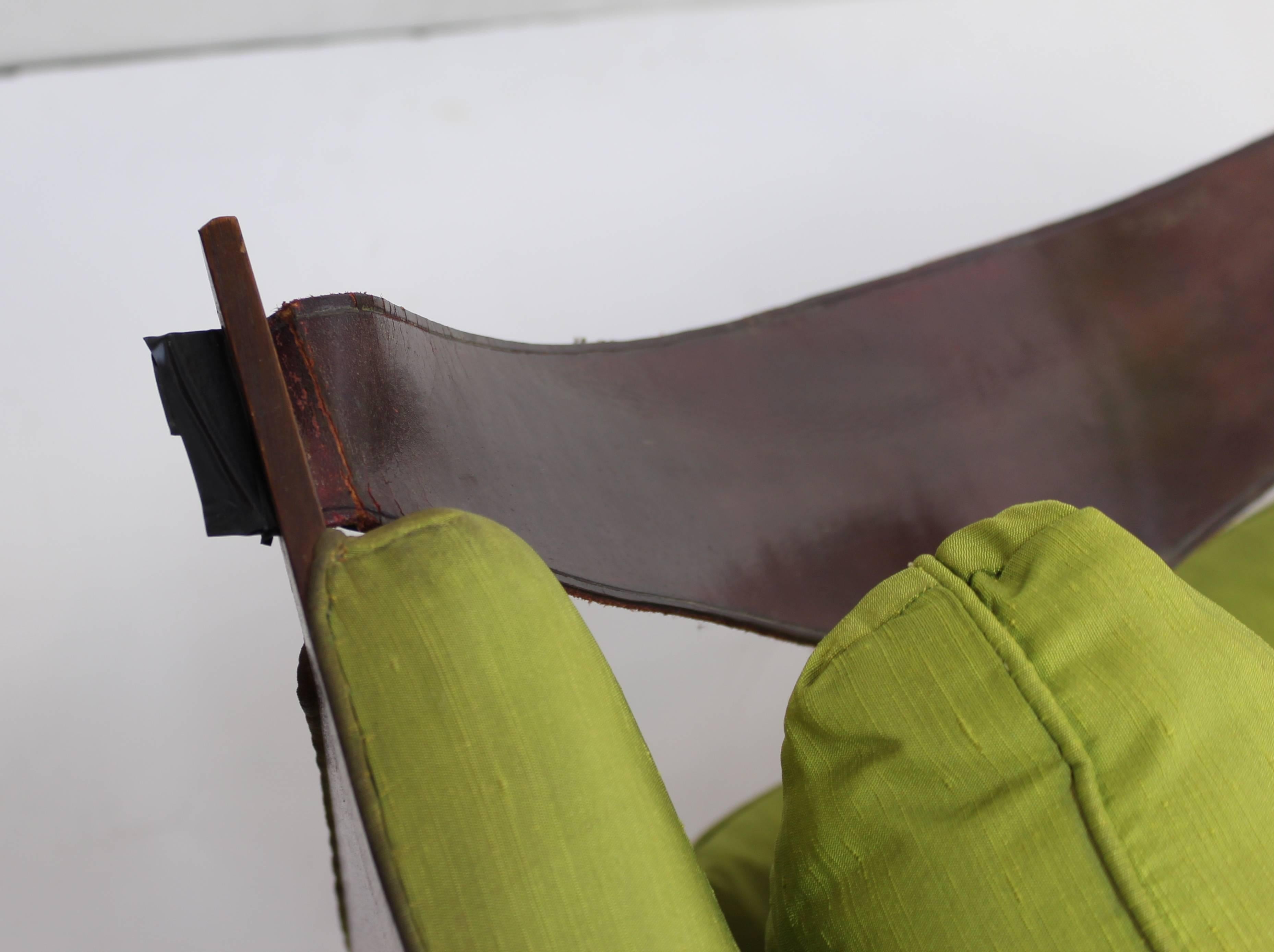 Chaises Enfield avec accoudoirs pivotants en cuir et tissu d'ameublement vert chartreuse 6