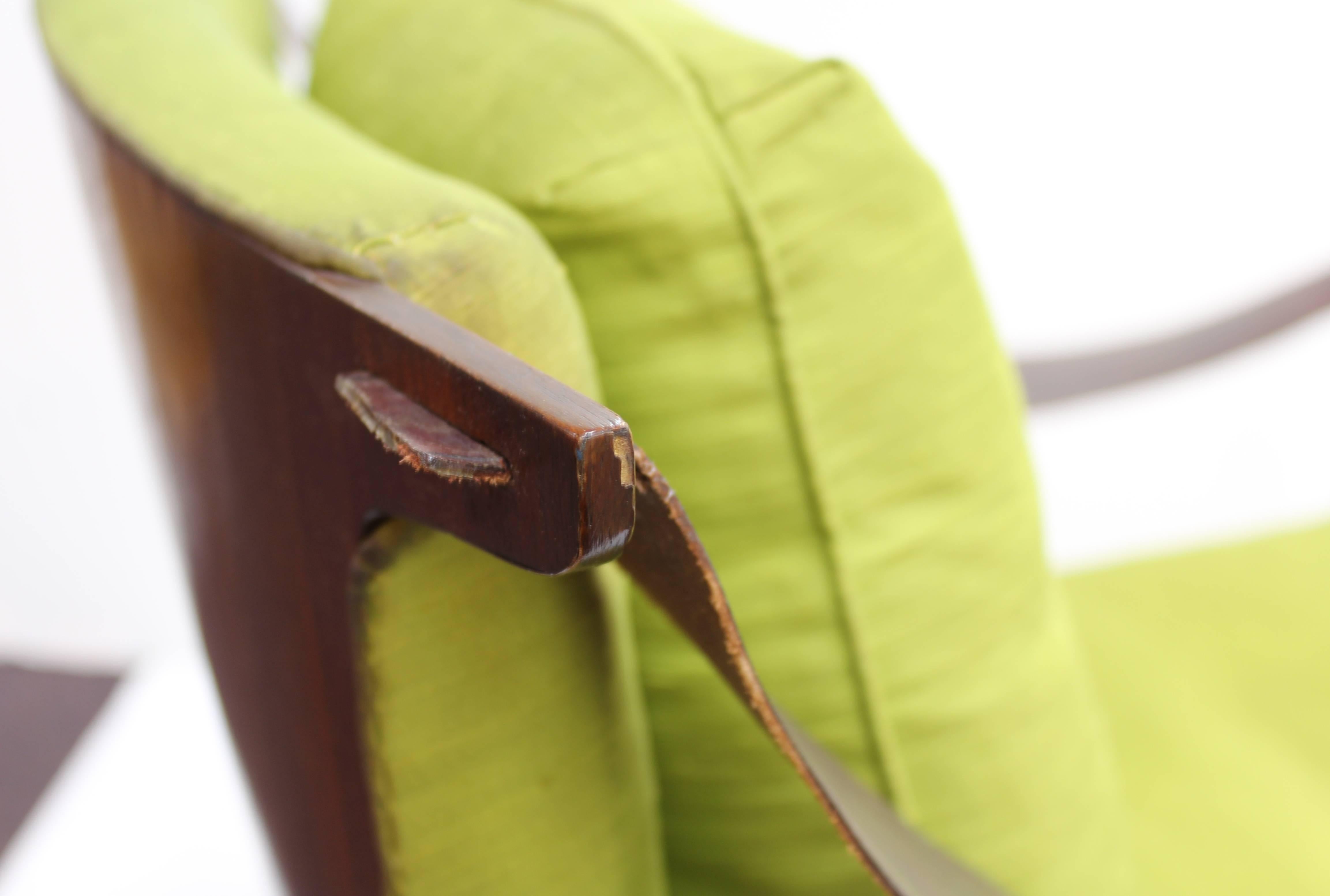Chaises Enfield avec accoudoirs pivotants en cuir et tissu d'ameublement vert chartreuse 4