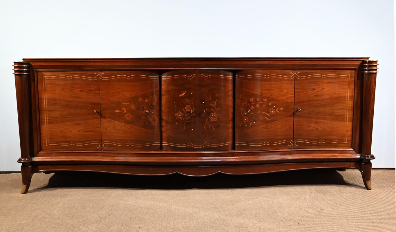 Marquetry 5-door sideboard attributed to J. Leleu, Art Deco – 1940 For Sale