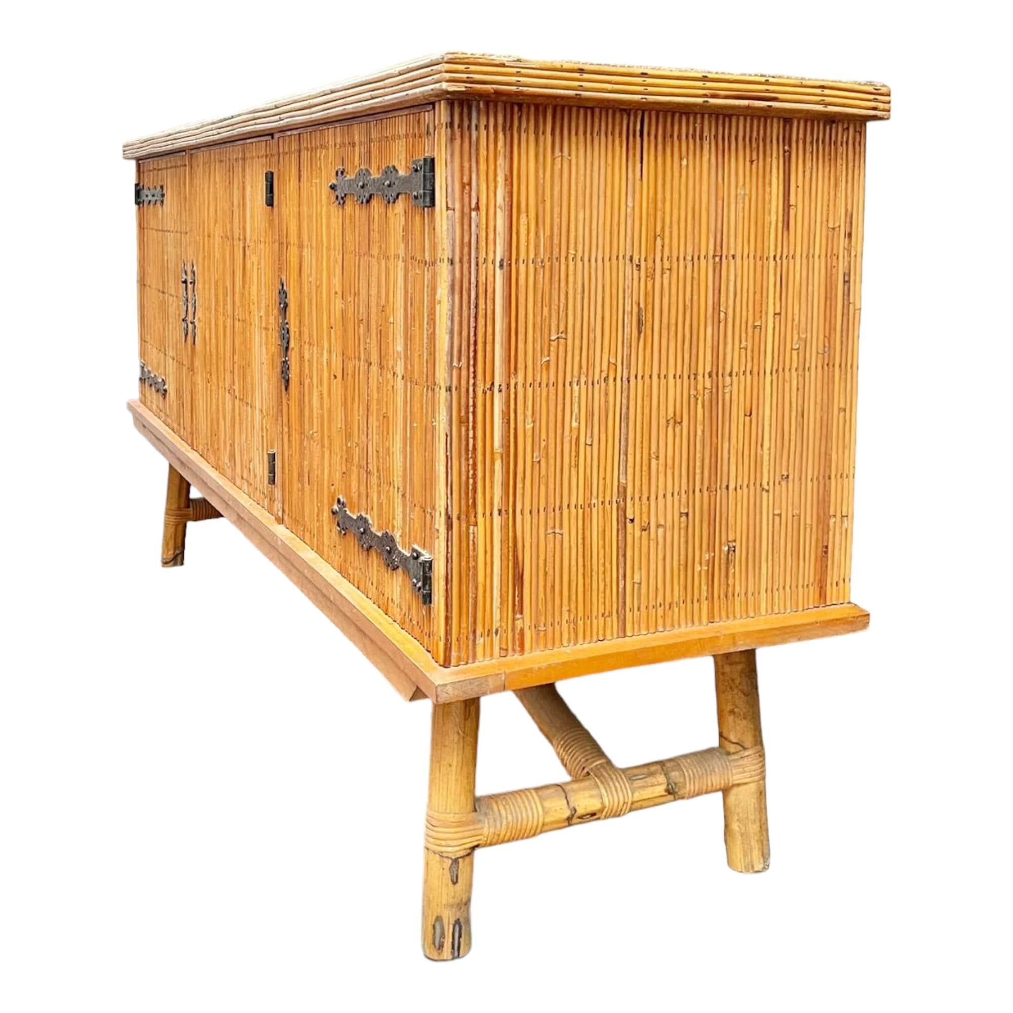 Mid-20th Century French 20th Century by Audoux Minnet Bamboo Sideboard  For Sale
