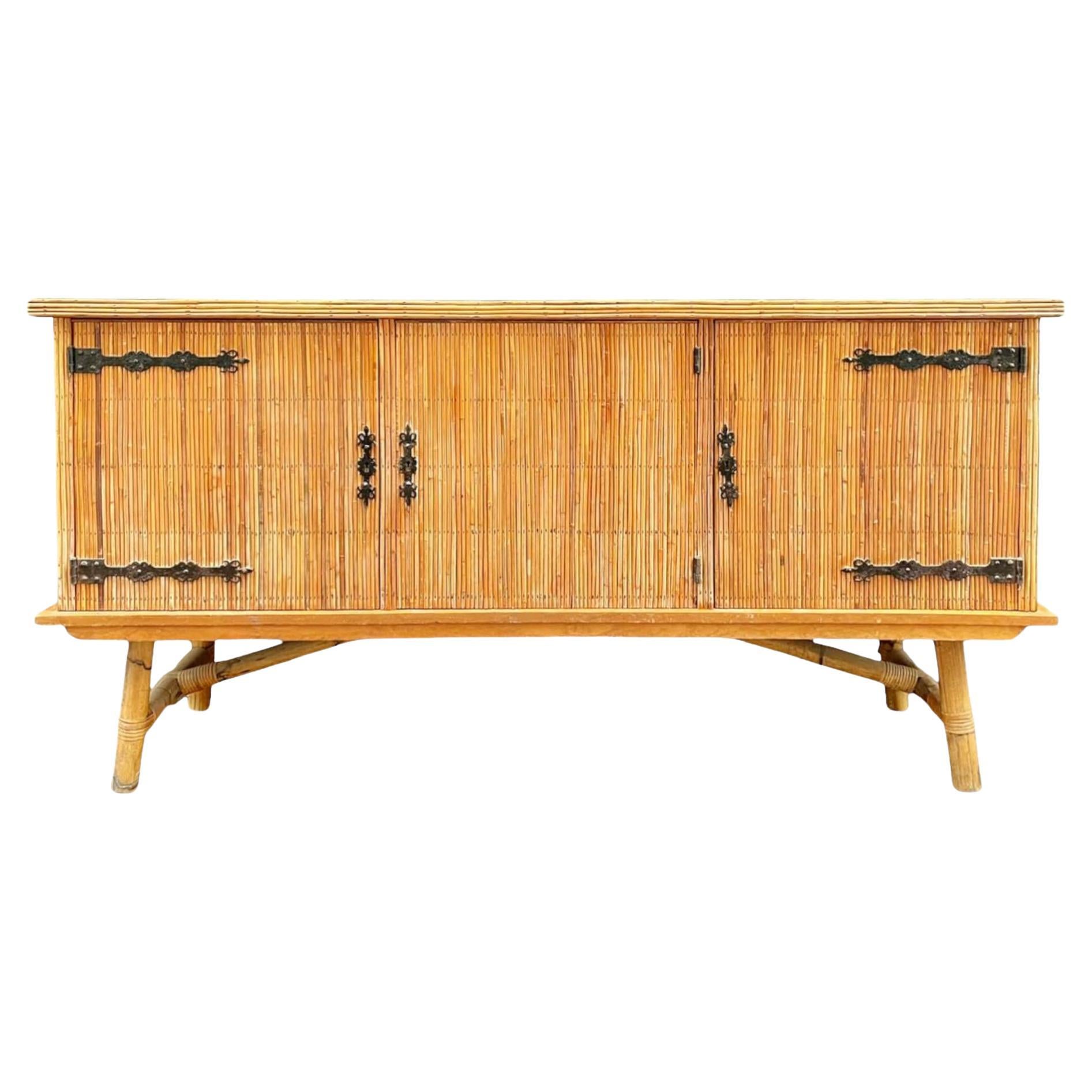 French 20th Century by Audoux Minnet Bamboo Sideboard 