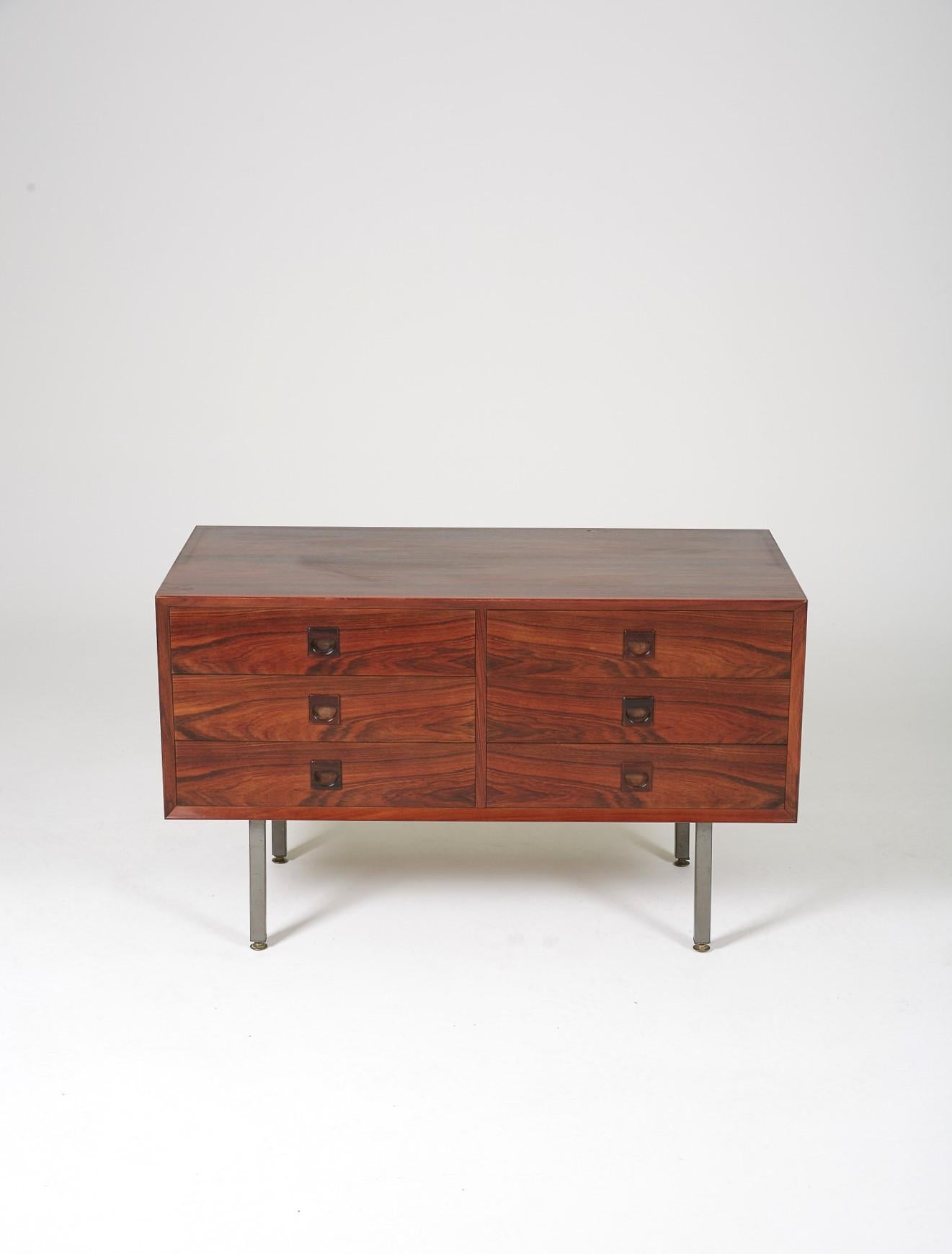 Sideboard by Erik Brouer for Mobelfabrik in the 60s. Structure in rosewood and metal base. Composed of two columns of three drawers. Good condition with some traces of use on the top.