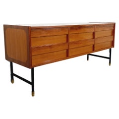 Enfilade moderniste vintage en teck et métal noir des années 60