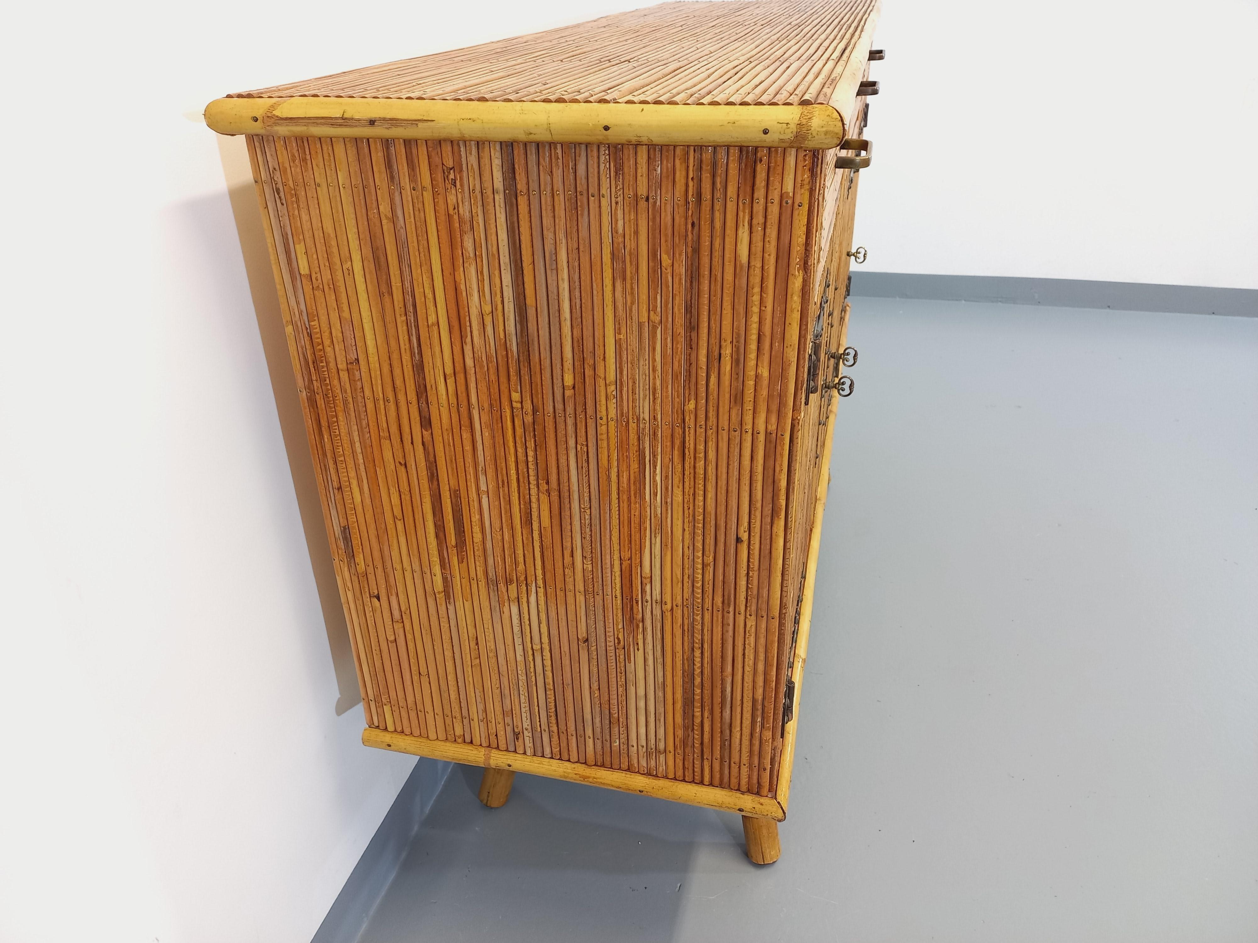 Enfilade vintage Audoux Minet en rotin des années 50 60 en vente 13