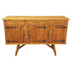 Enfilade vintage Audoux Minet en rotin des années 50 60