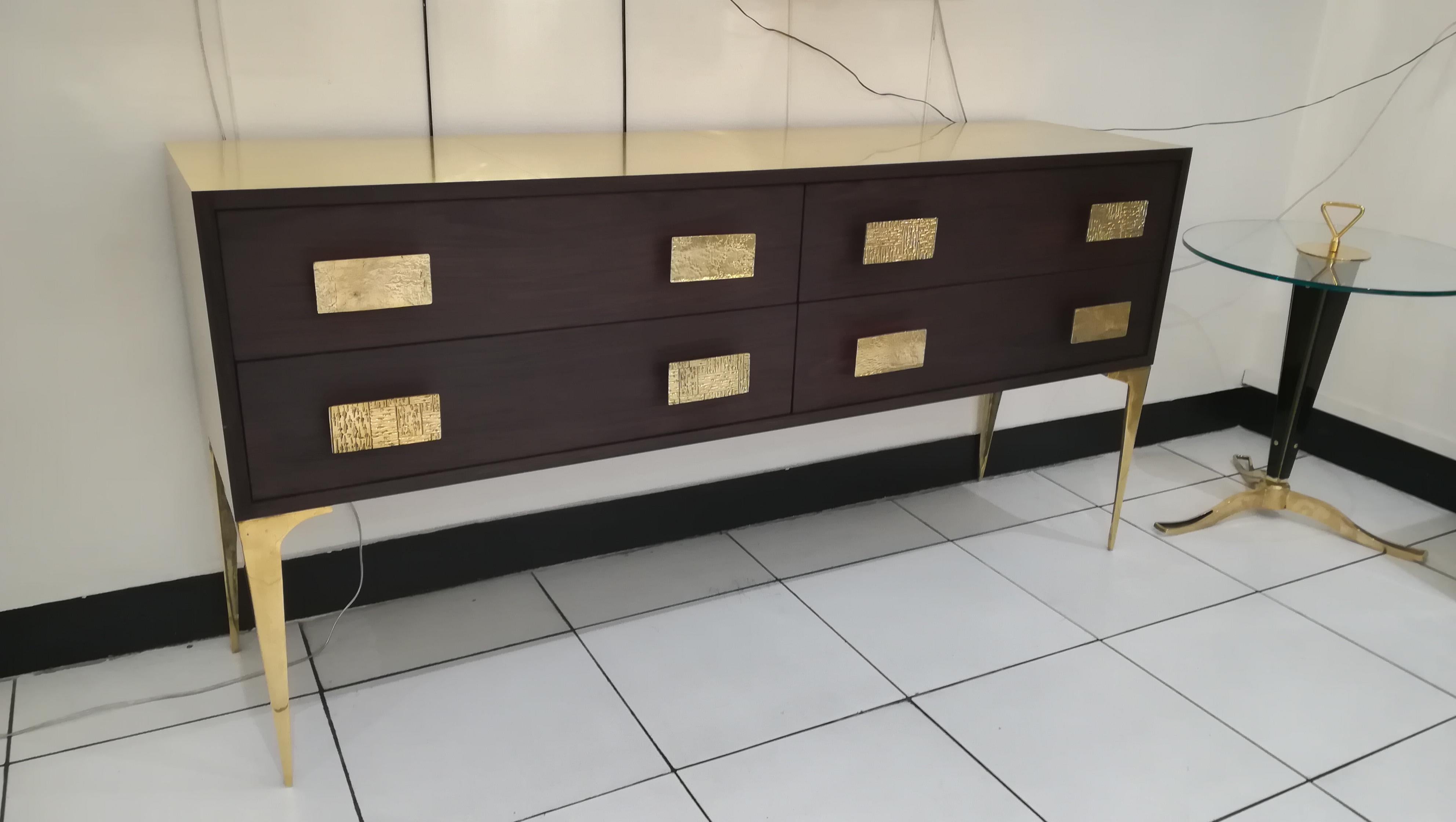 Late 20th Century Enfilade with Four Drawers in Wood and Brass For Sale