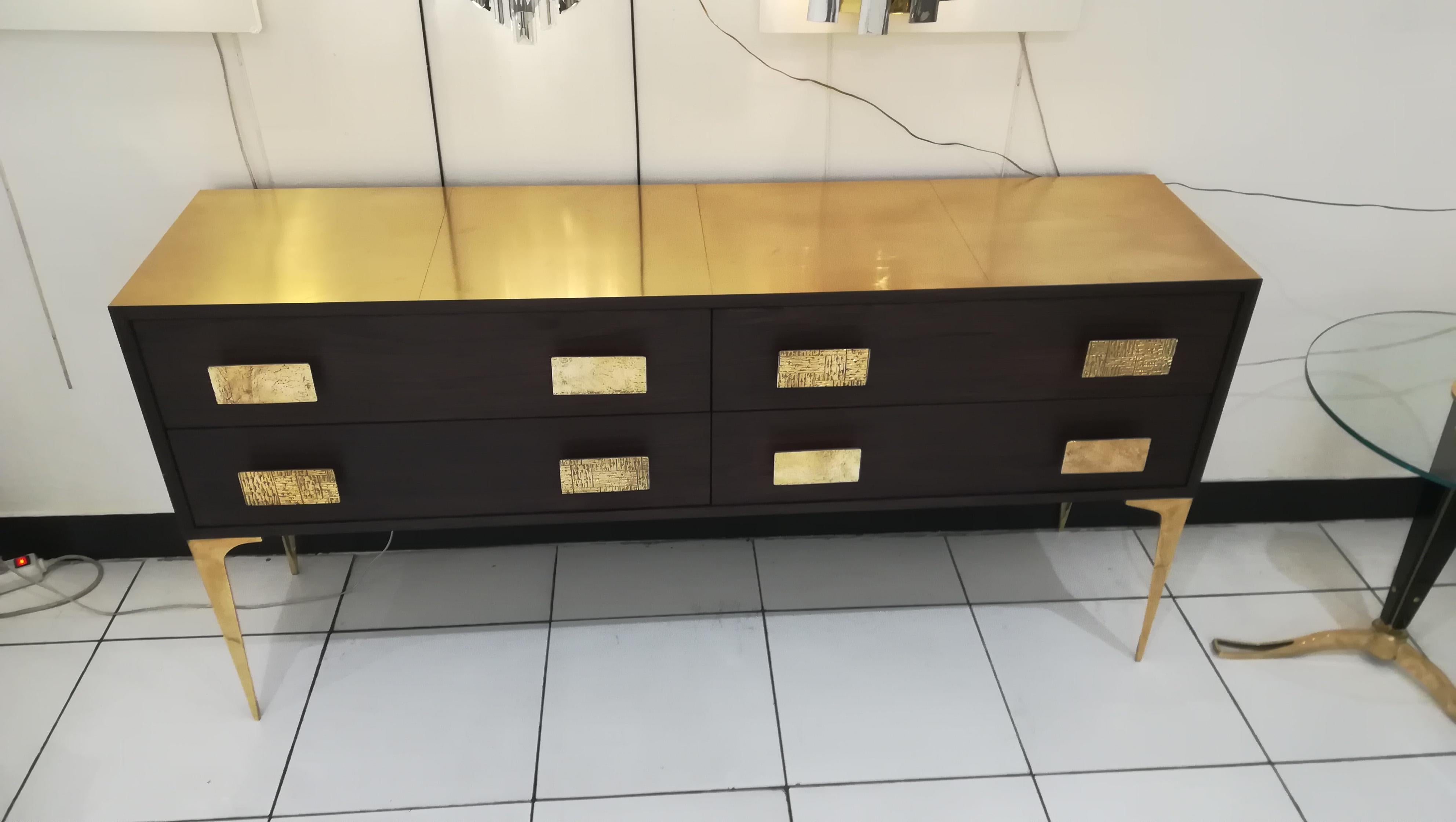 Enfilade with Four Drawers in Wood and Brass For Sale 4
