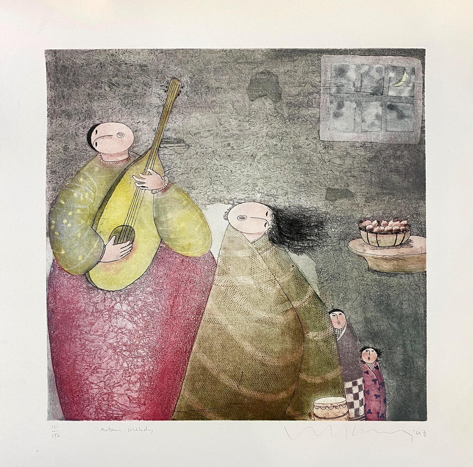 Melodia d'autunno, Malesia asiatica contemporanea, edizione limitata, acquaforte a puntasecca - Painting di Eng Tay