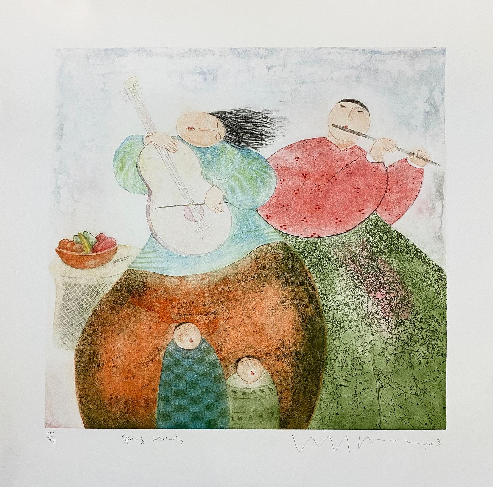 Melodía de Primavera, Malasia Asiática Contemporánea, Edición Limitada, Aguafuerte Punta Seca - Painting de Eng Tay