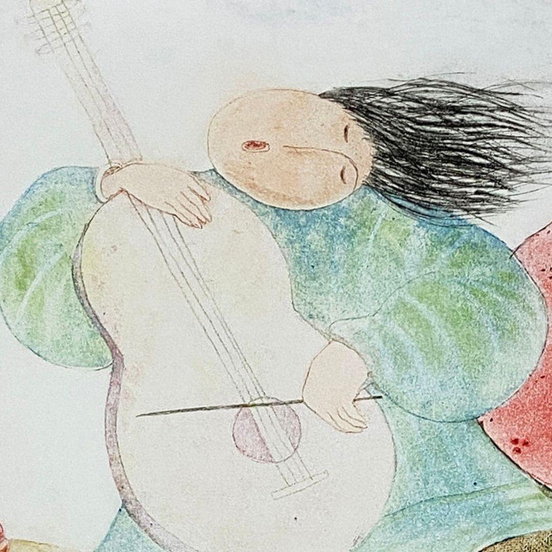 Melodía de Primavera, Malasia Asiática Contemporánea, Edición Limitada, Aguafuerte Punta Seca - Figurative Painting Beige de Eng Tay