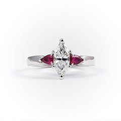 Engagement 18 Karat White Gold Ring with 1 Diamond 1.01 Carat and Rubies