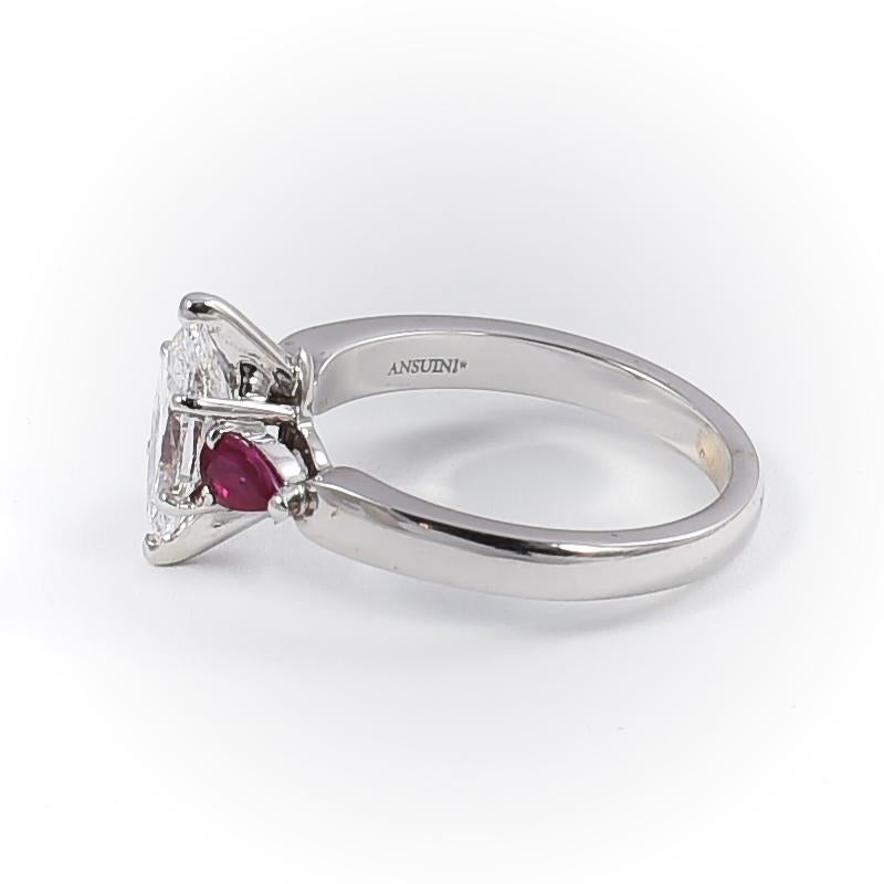 Engagement 18 Karat White Gold Ring with 1 Diamond 1.01 Carat and Rubies In New Condition For Sale In Roma, IT