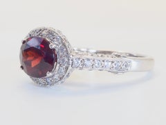 Engagement 2.20ct Oval Deep Red Garnet & Quartz Halo Sterling Silver Ring