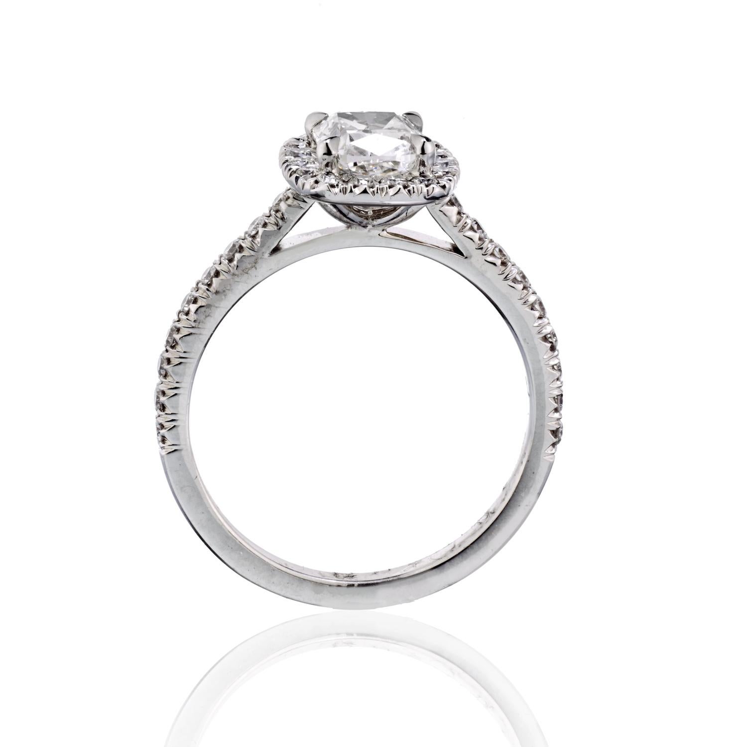 Modern Engagement Cushion Cut Diamond Halo Ring 18K White Gold 1.06Cttw For Sale
