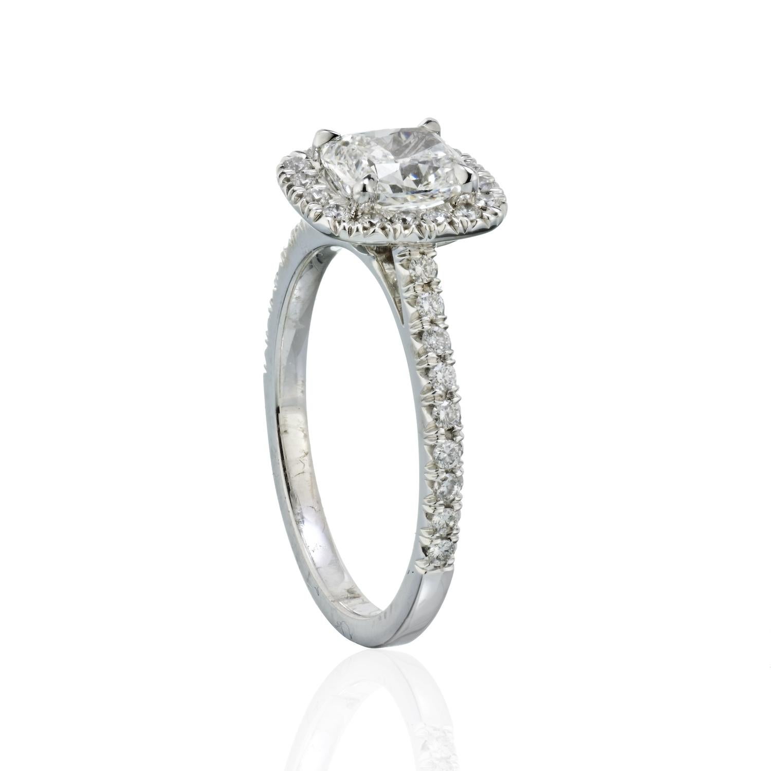 Women's Engagement Cushion Cut Diamond Halo Ring 18K White Gold 1.06Cttw For Sale
