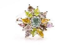 Bague de fiançailles en diamant de 2,30 ct, couleur naturelle « Fancy » : bleu, vert, orange, rose, jaune – certifiée GIA