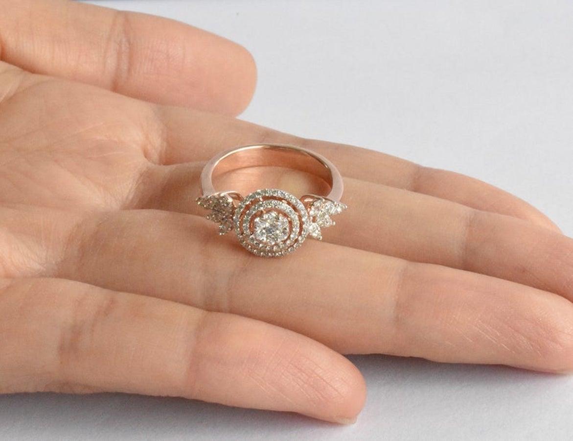 Round Cut Engagement Diamond Ring in 18 Karat Rose Gold Natural Round Diamond Ring