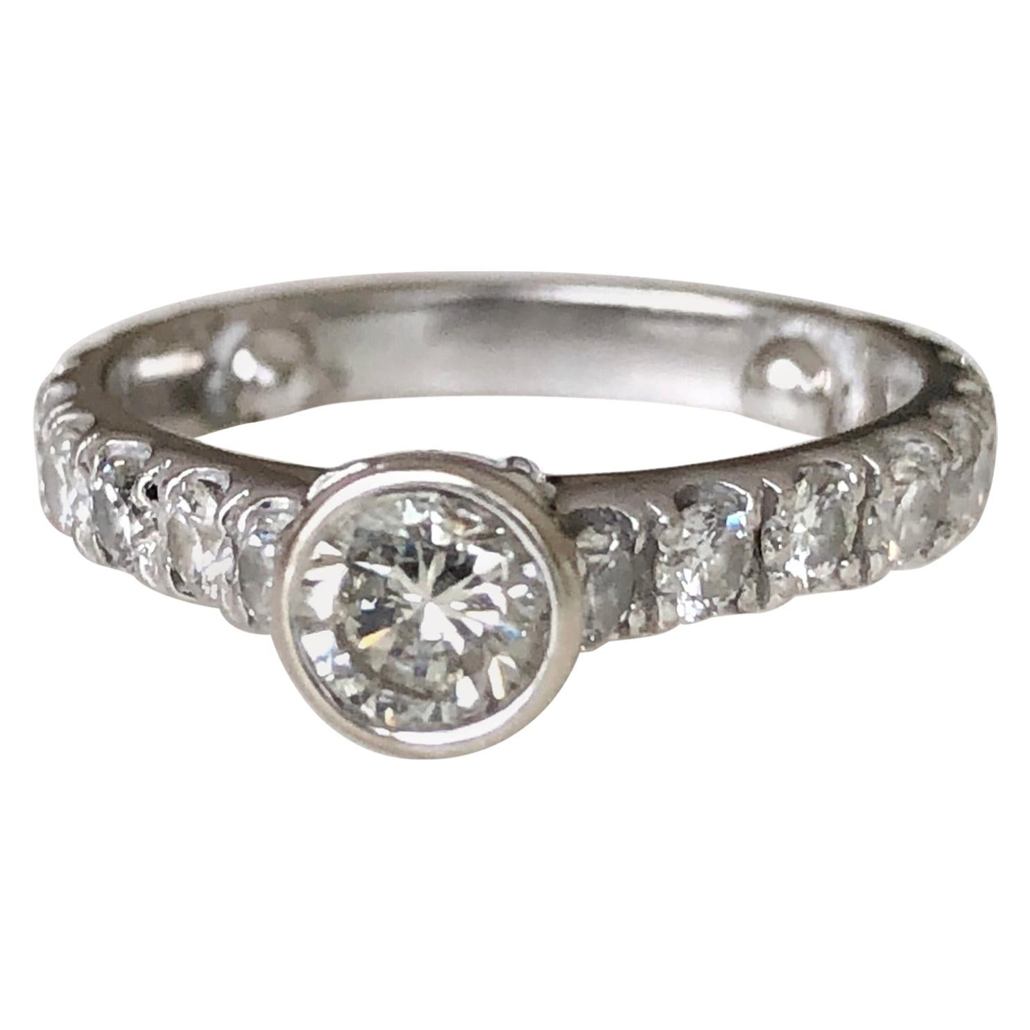 Engagement Diamond Ring with Diamond Accents 14 Karat White Gold