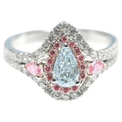 Engagement Diamonds Ring 1.47ct Natural Fancy Blue & Argyle Intense Pink GIA 3PP