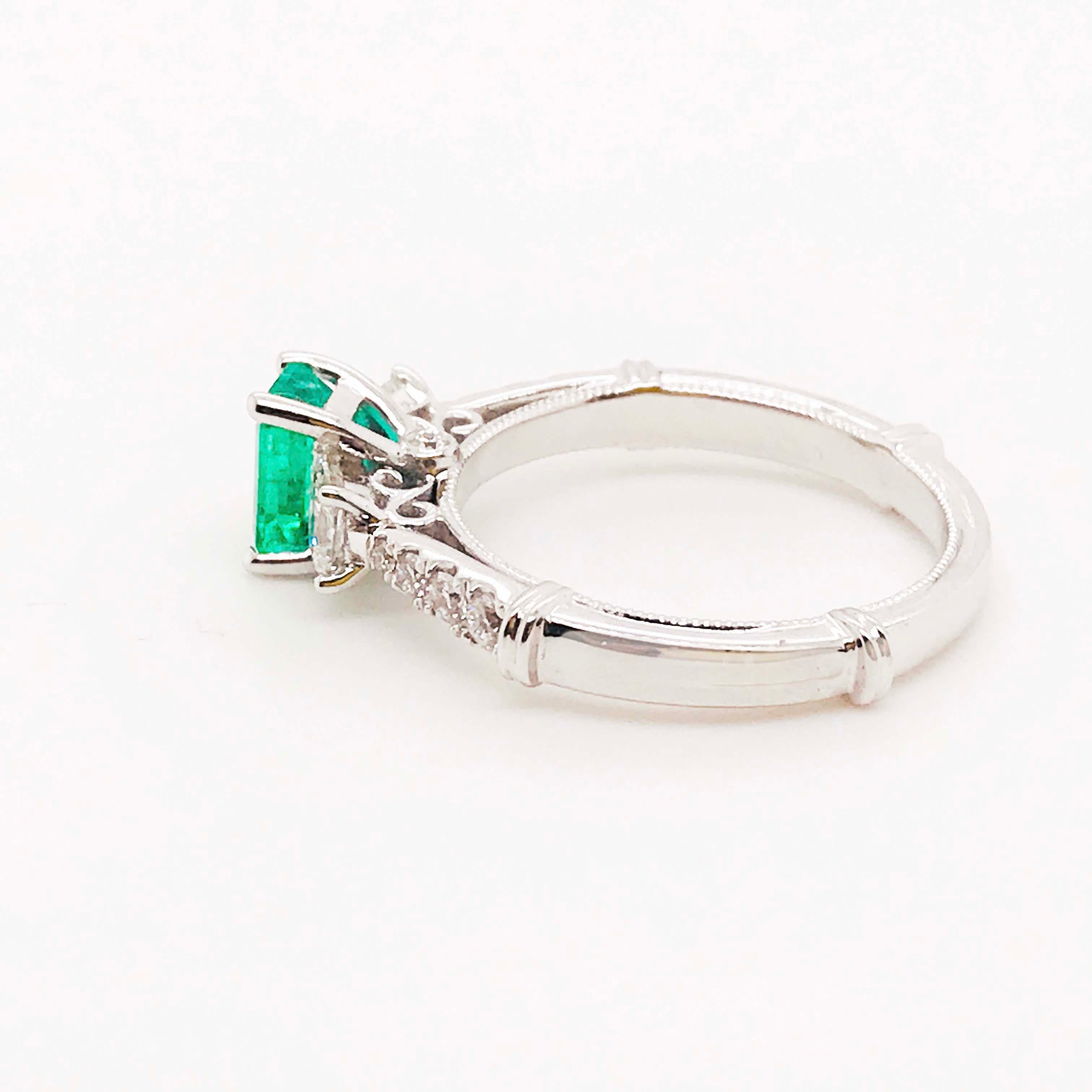 Engagement Emerald Ring w .92 ct Emerald & .75 Carat Diamond Ring in 18 Karat In New Condition For Sale In Austin, TX