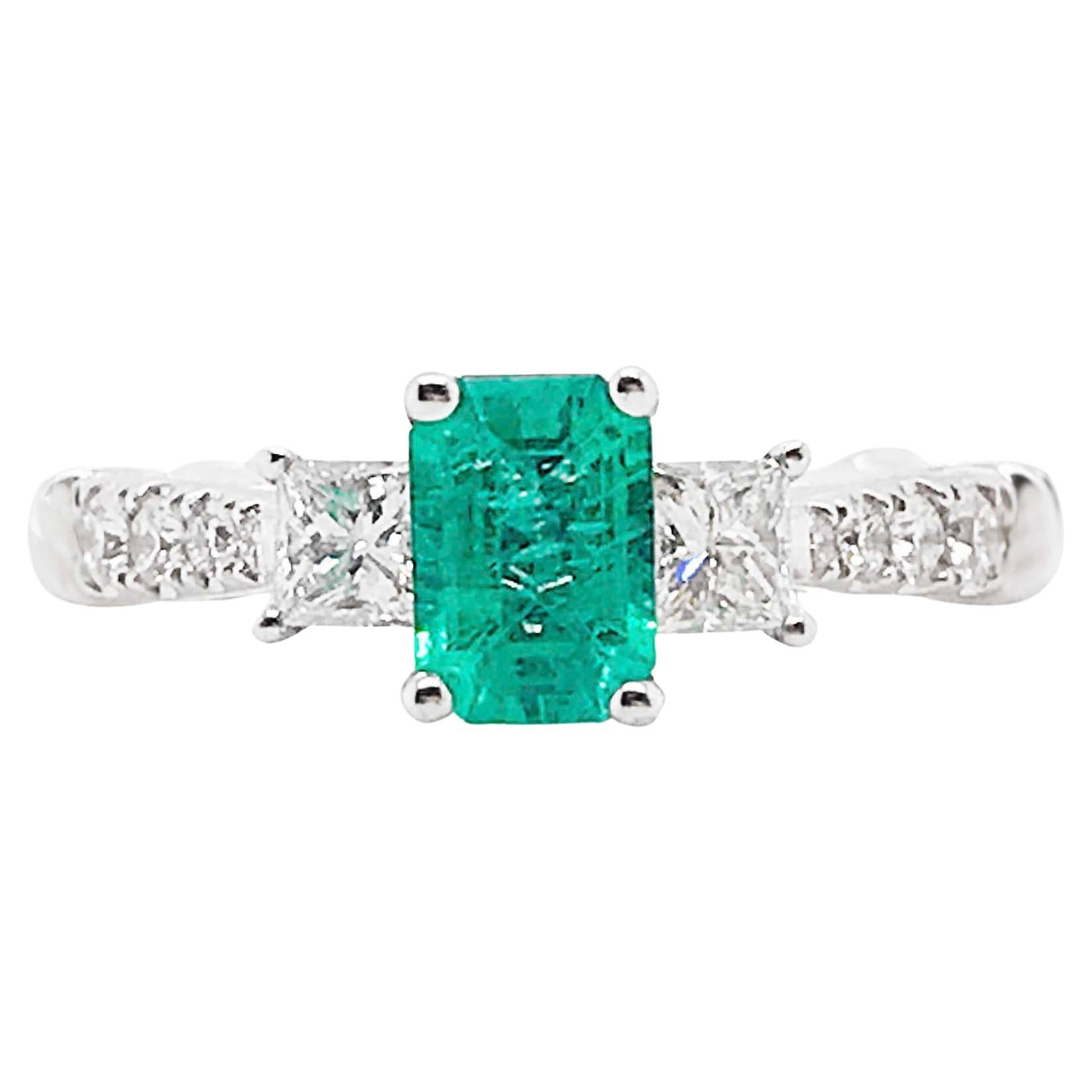 Engagement Emerald Ring w .92 ct Emerald & .75 Carat Diamond Ring in 18 Karat